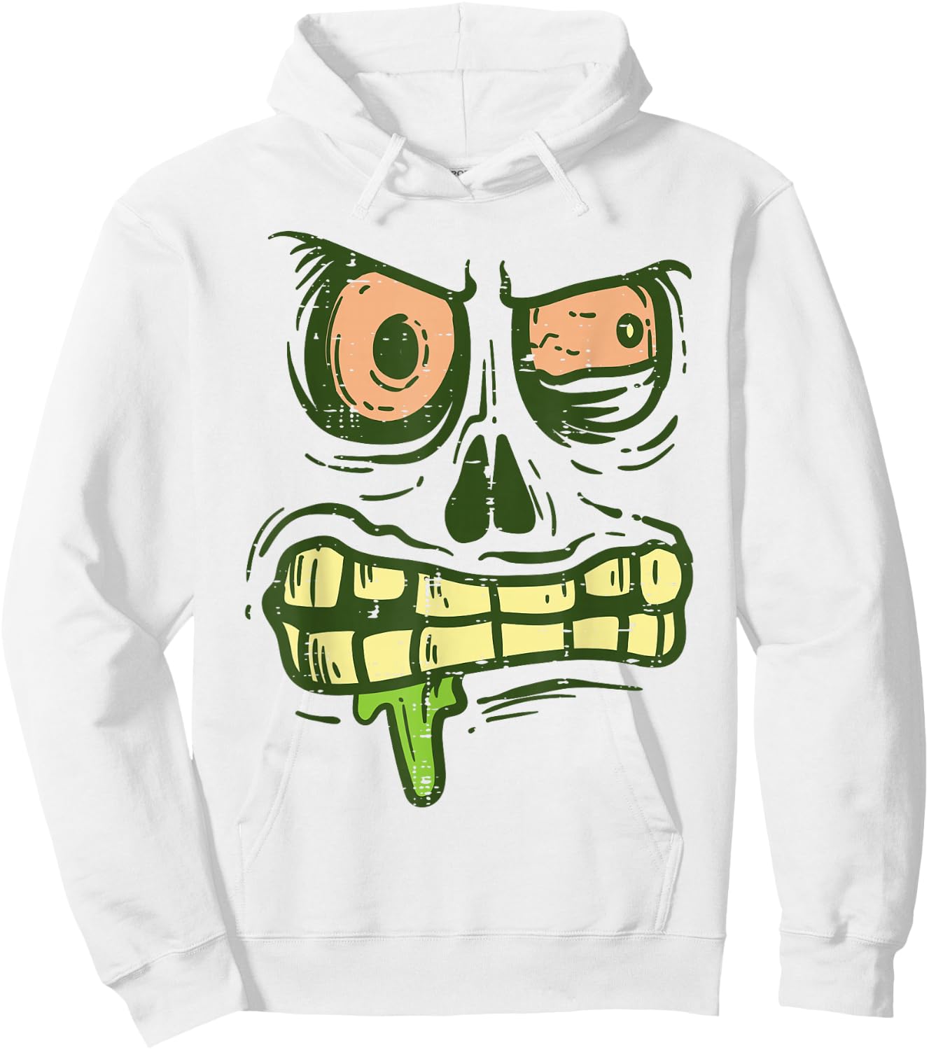 Green Zombie Monster Face Scary Spooky Halloween Boys Kids Hoodie - Hoodie | White