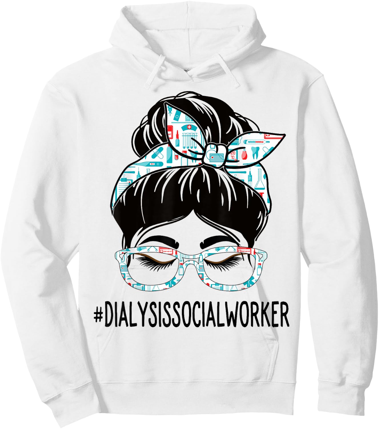 Dialysis Social Worker Week Appreciation Day Women Messy Bun Hoodie - Hoodie | White
