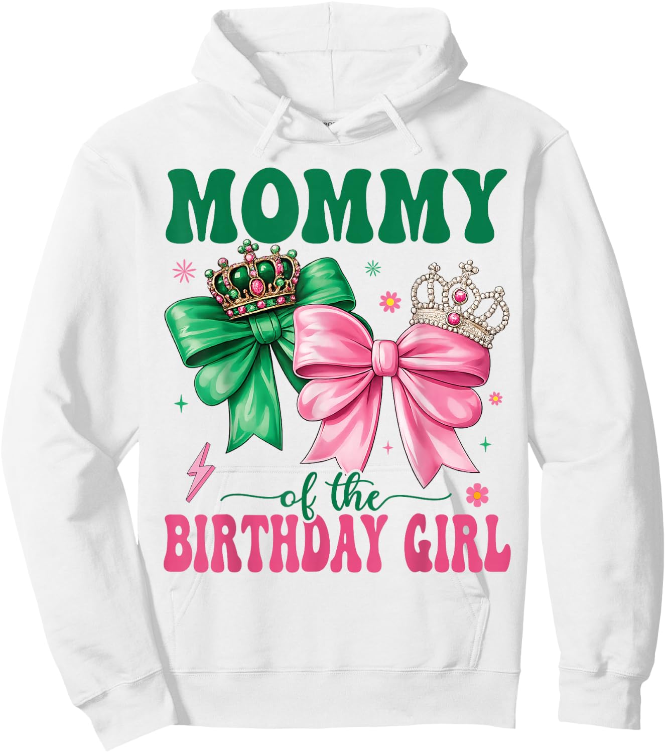 Mommy of The Birthday Girl Family Pink Coquette Bow Hoodie - Hoodie | White