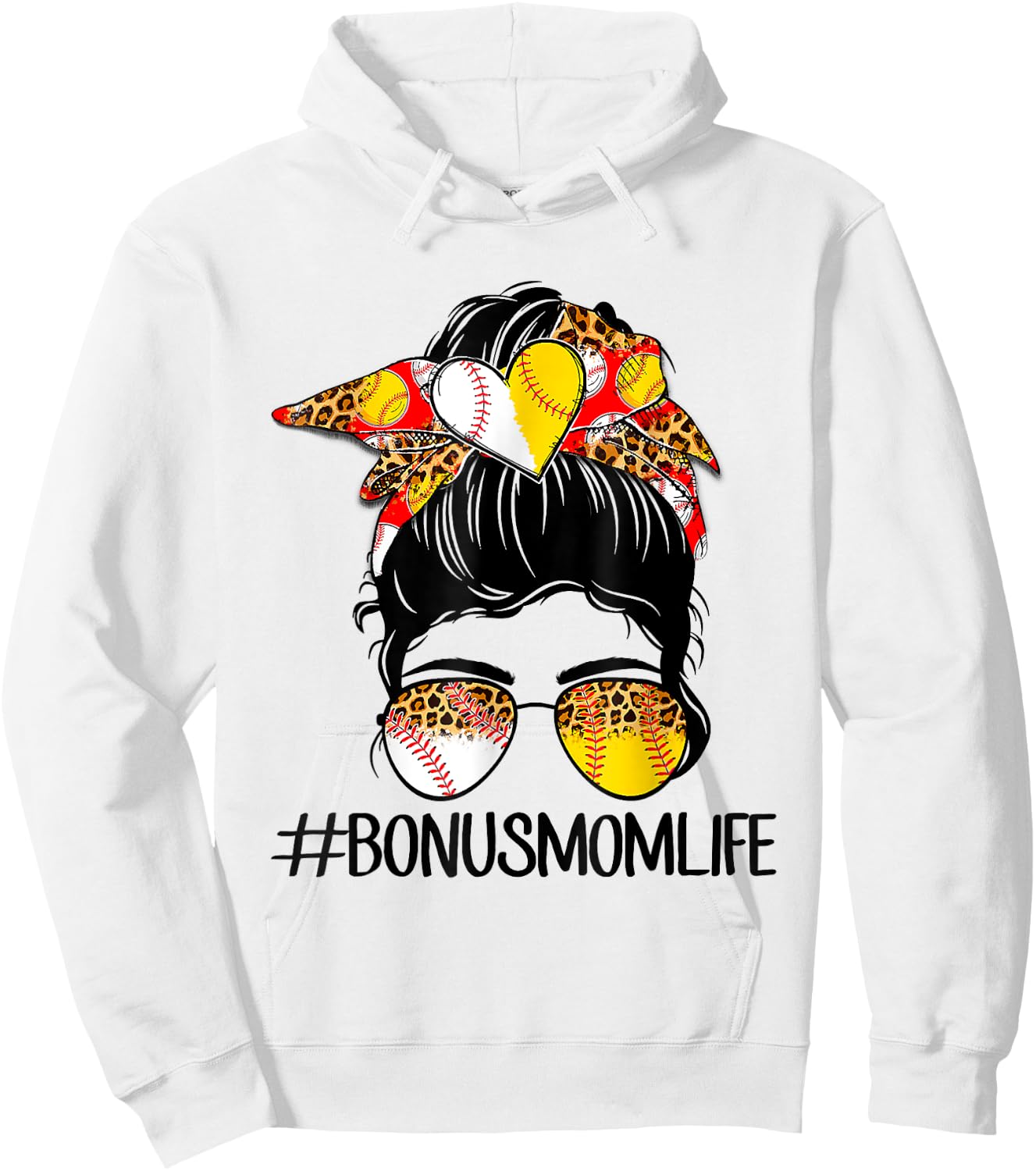 Bonus Mom Life Softball Baseball Mother's Day Messy Bun Hoodie - Hoodie | White