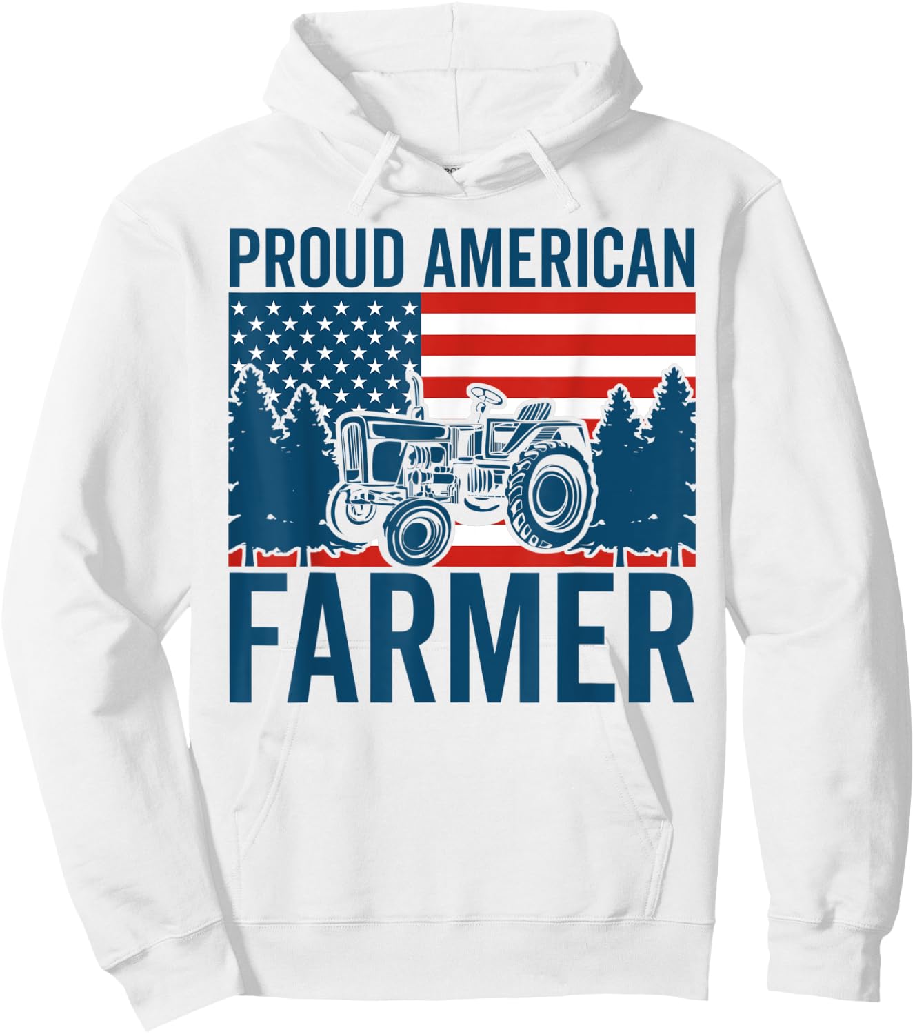 Proud American Farmer Tractor USA Flag Patriotic Farming Hoodie - Hoodie | White