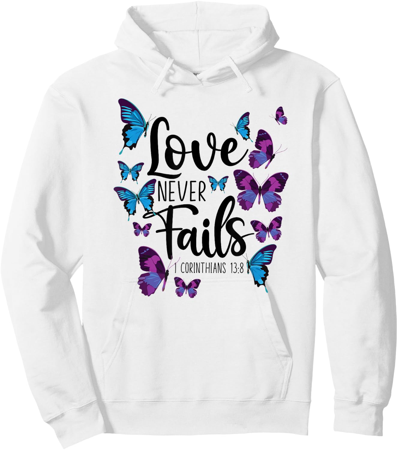 Christian Bible Verse Quote Butterfly 1 Corinthians 13:8 Hoodie - Hoodie | White