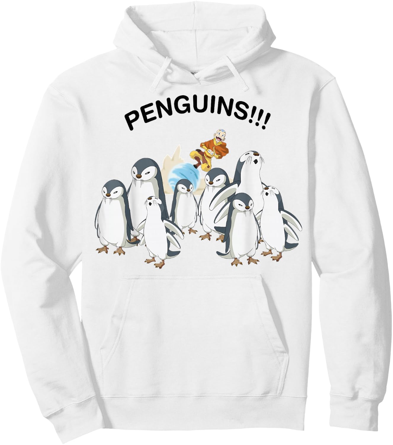 Avatar: The Last Airbender Aang And Penguins!! Portrait Hoodie - Hoodie | White