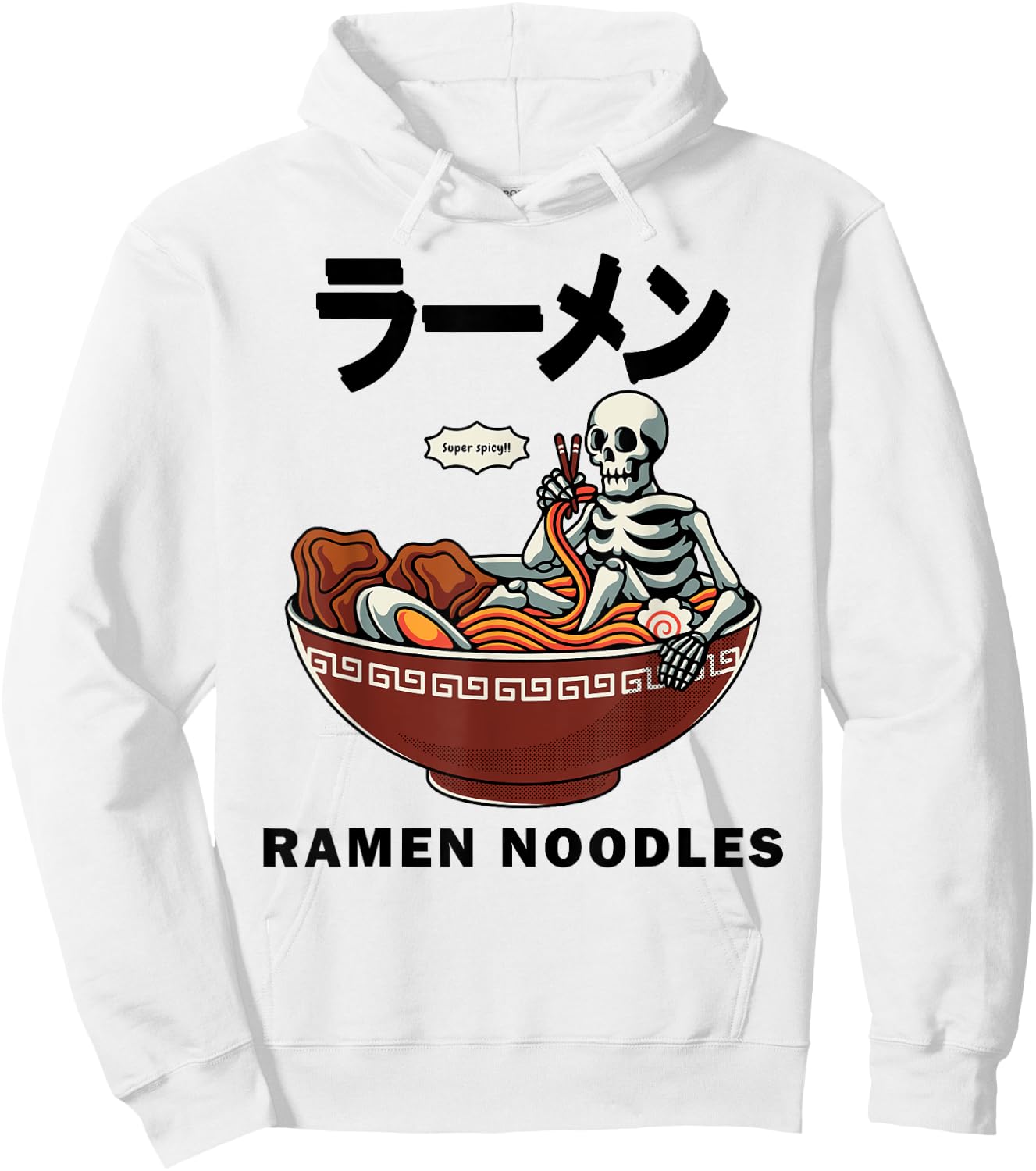 Skeleton Relaxing In A Bowl Of Ramen Funny Japanese Noodles Hoodie - Hoodie | White