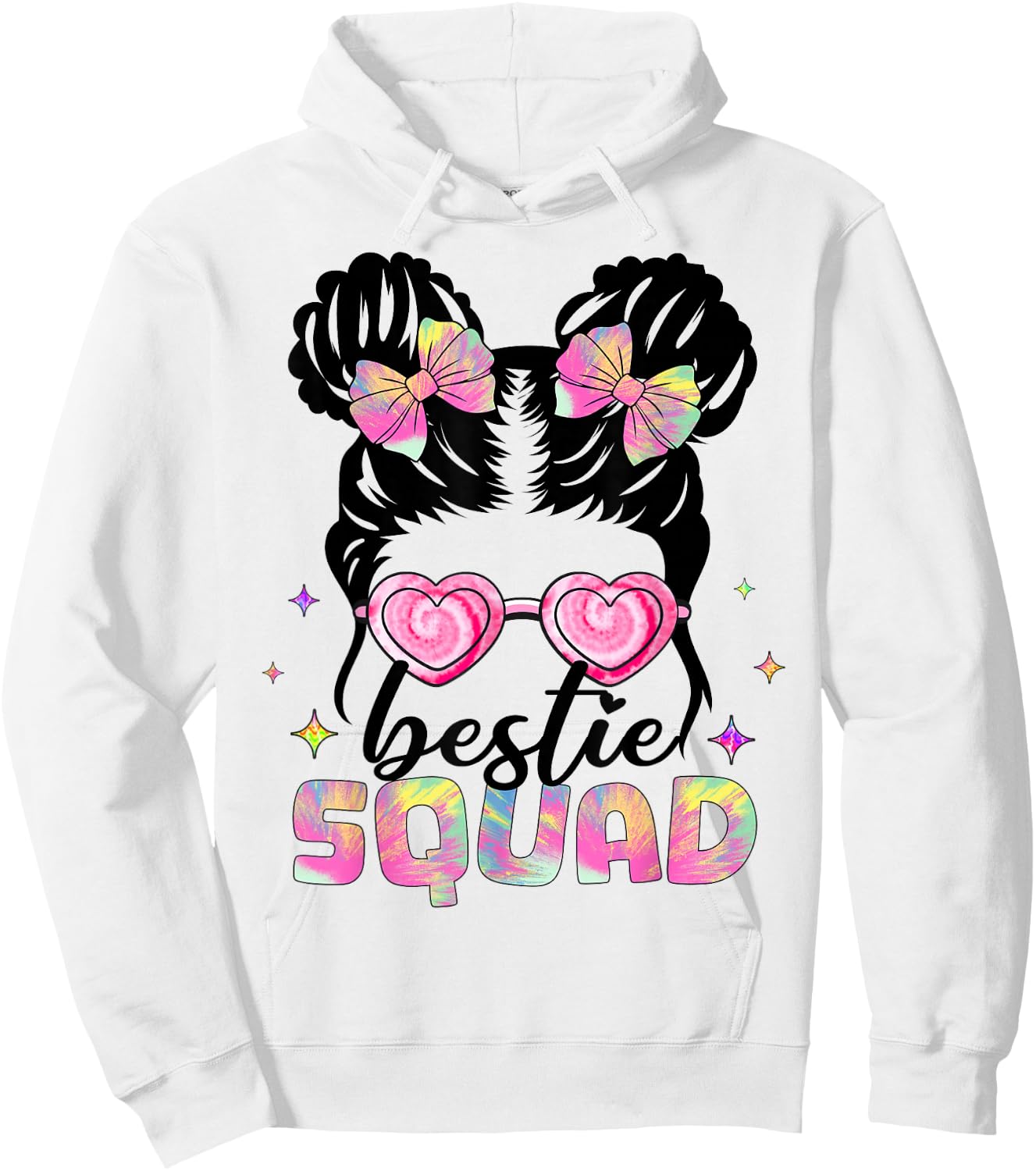 Bestie Squad Girls Kids Teens Messy Bun Best Friends Tie Dye Hoodie - Hoodie | White