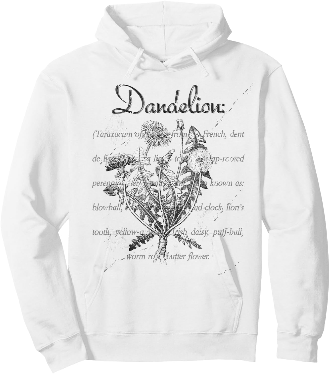 Dandelion Vintage Botanical Illustration with Definition Hoodie - Hoodie | White