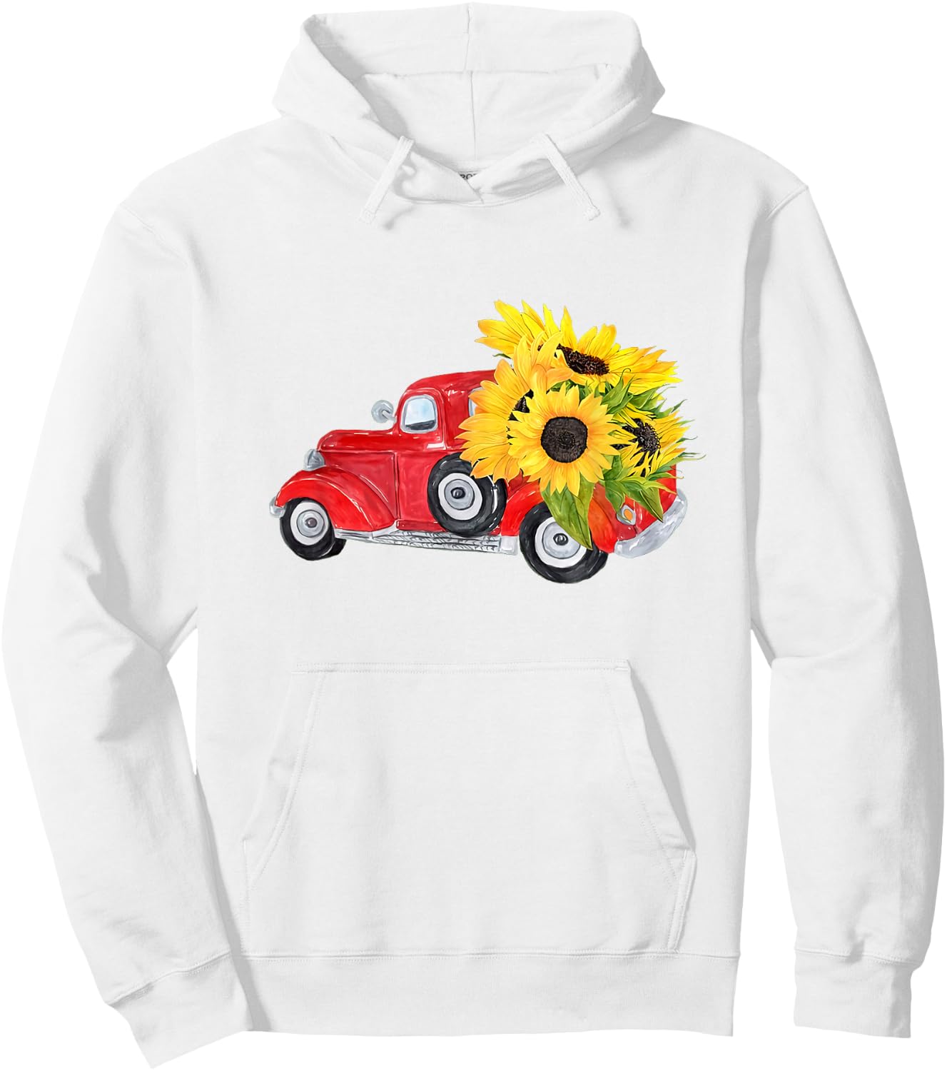 Hello Fall Red Truck With Sunflowers Autumn Season Greeting Hoodie - Hoodie | White