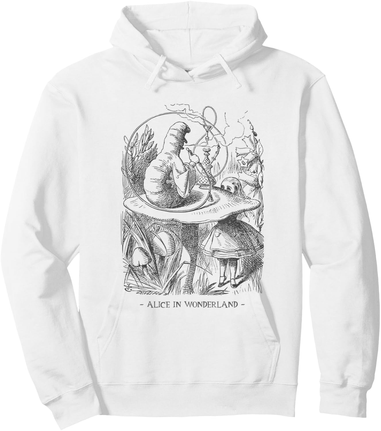 Alice In Wonderland - with Caterpillar Absolem on Mushroom Hoodie - Hoodie | White