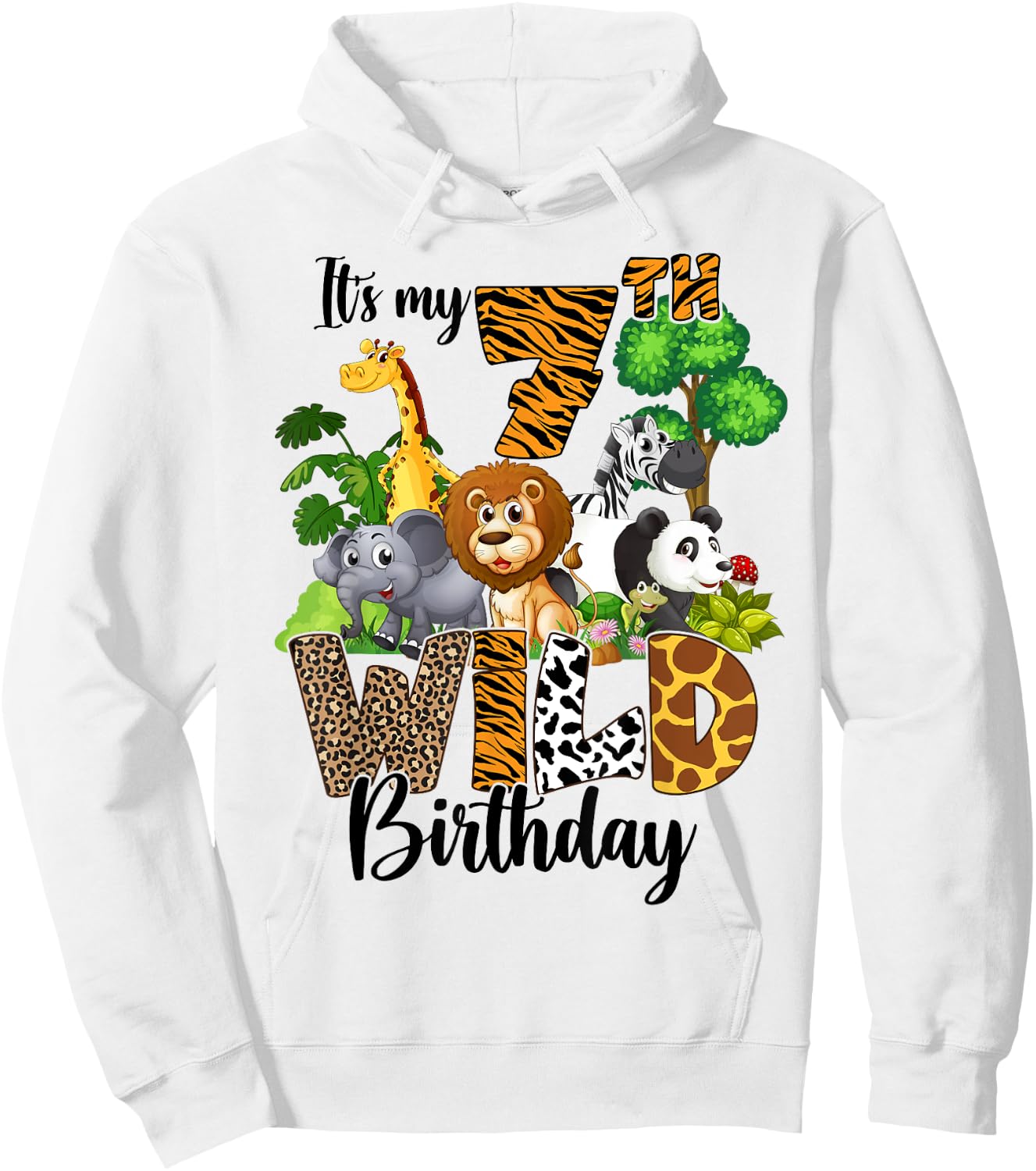 It's My 7th Birthday Zoo Theme Birthday Safari Jungle Animal Hoodie - Hoodie | White