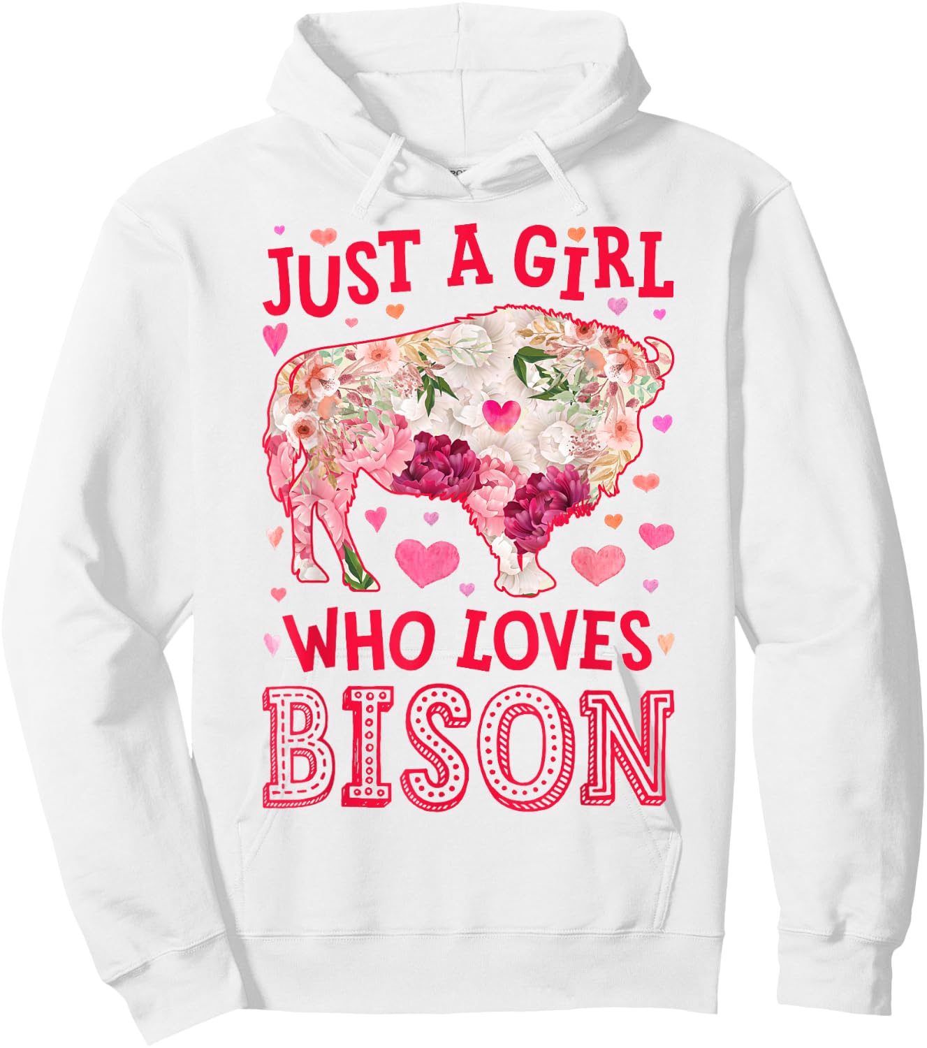 Bison Just A Girl Who Loves Buffalo Flower Women Cute Floral Hoodie - Hoodie | White