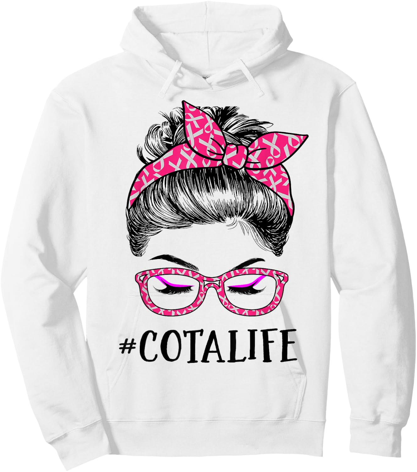 COTA Assistant In October We Wear Pink Messy Bun Cancer Hoodie - Hoodie | White
