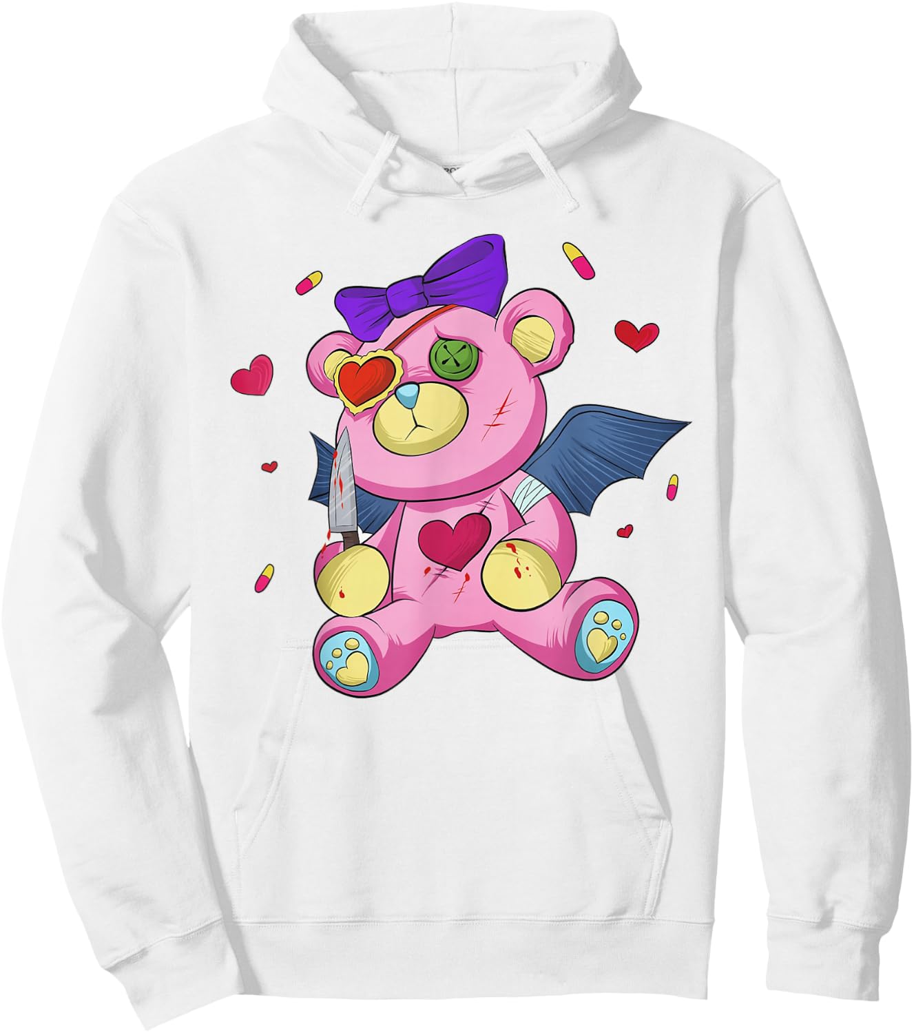 Menhera chan Yami Kawaii Pastel Goth Harajuku Teddy Bear Hoodie - Hoodie | White