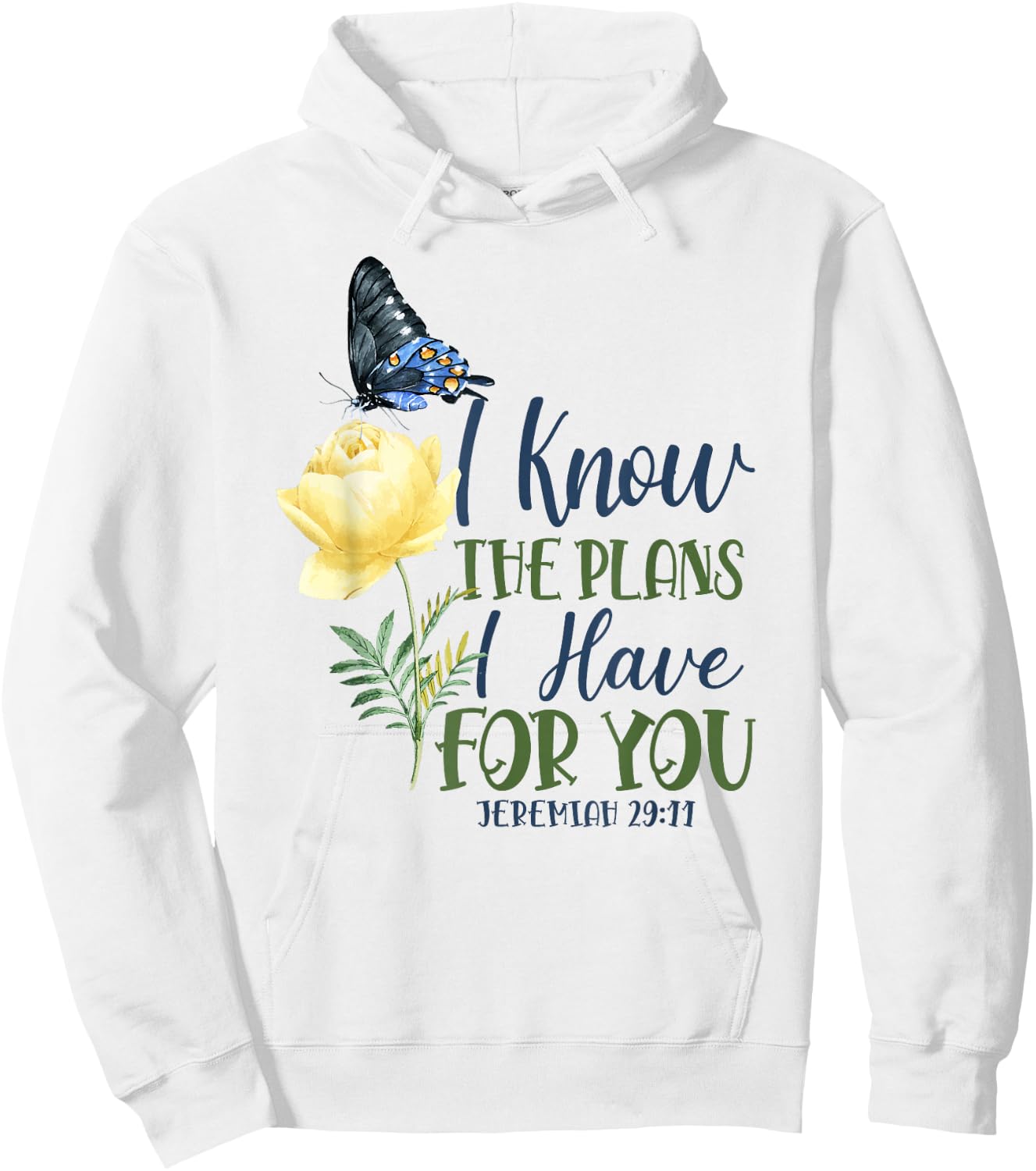 Christian Bible Verse Butterfly Rose Flower Jeremiah 29:11 Hoodie - Hoodie | White