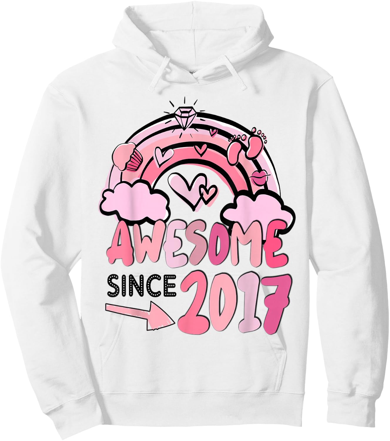 Cute Pink Rainbow Awesome Since 2017 Girl's Birthday Hoodie - Hoodie | White