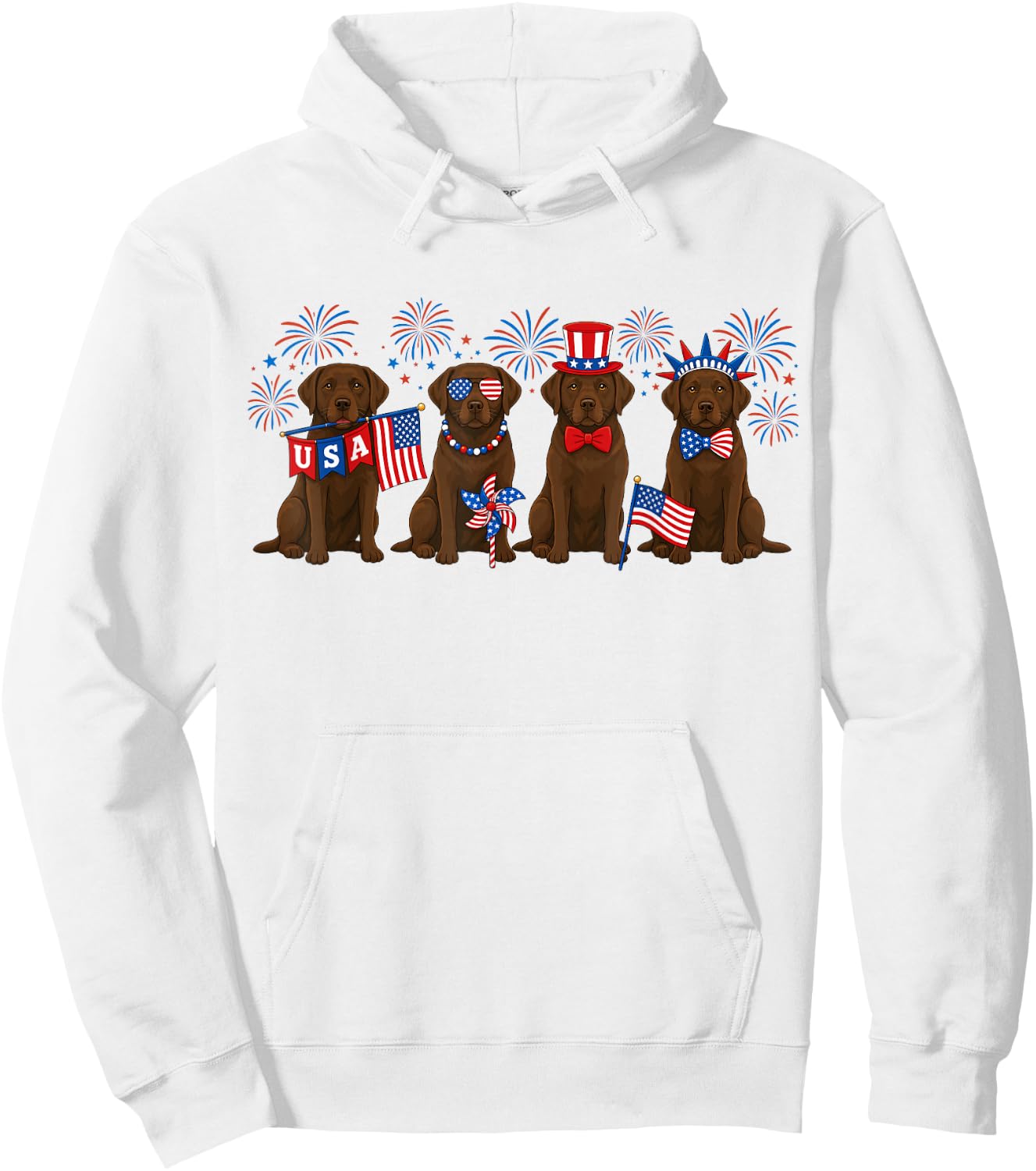 Patriotic 4th July Chocolate Lab Labrador American Flag Men Hoodie - Hoodie | White