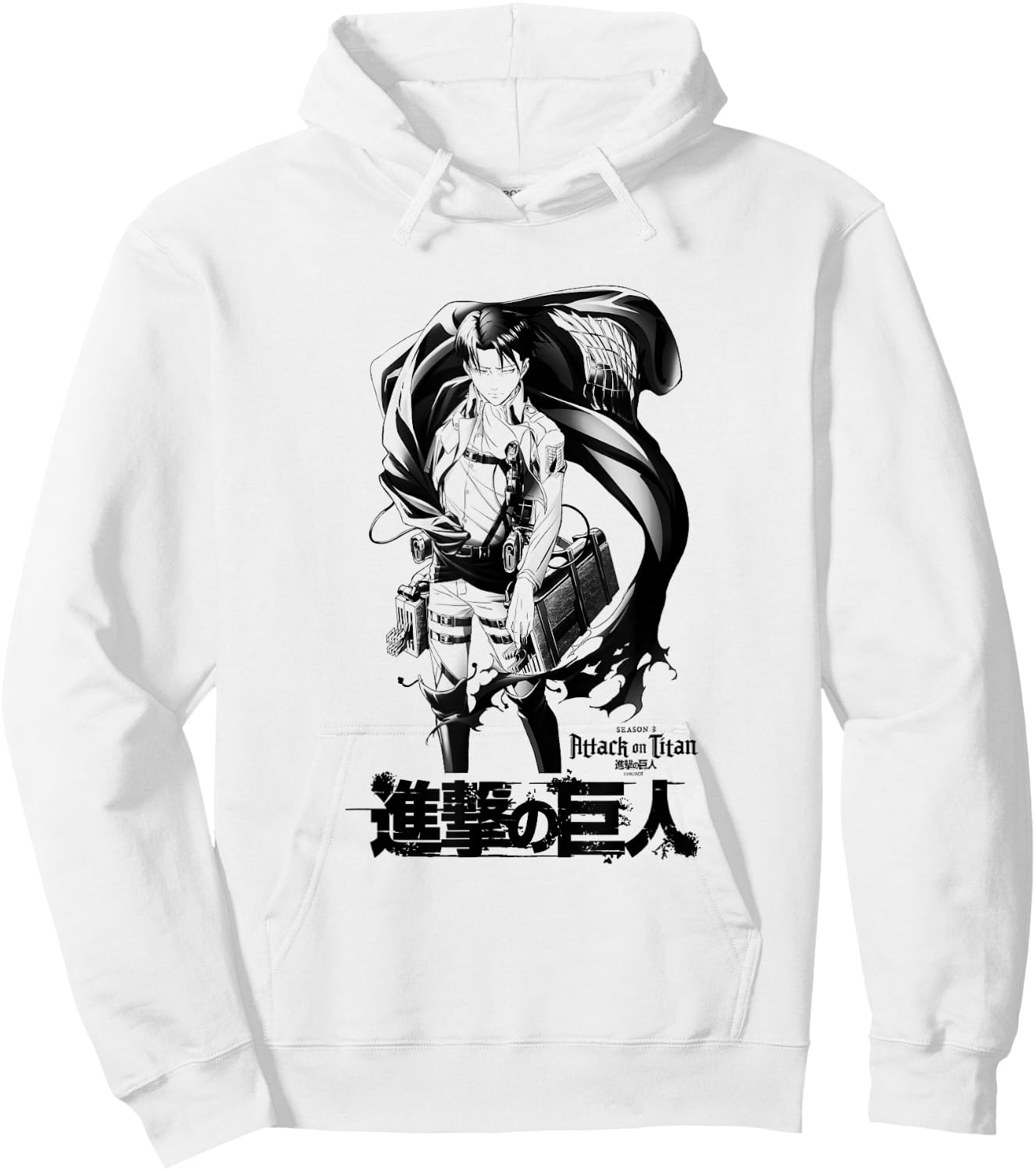 Attack on Titan Season 3 Levi with Cloak Black Outline Anime Hoodie - Hoodie | White