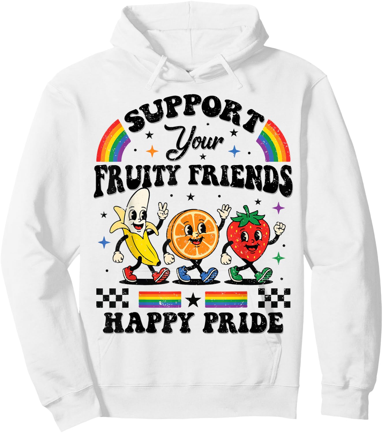 Funny Support Your Fruity Friends Gay LGBTQ Ally Pride Month Hoodie - Hoodie | White