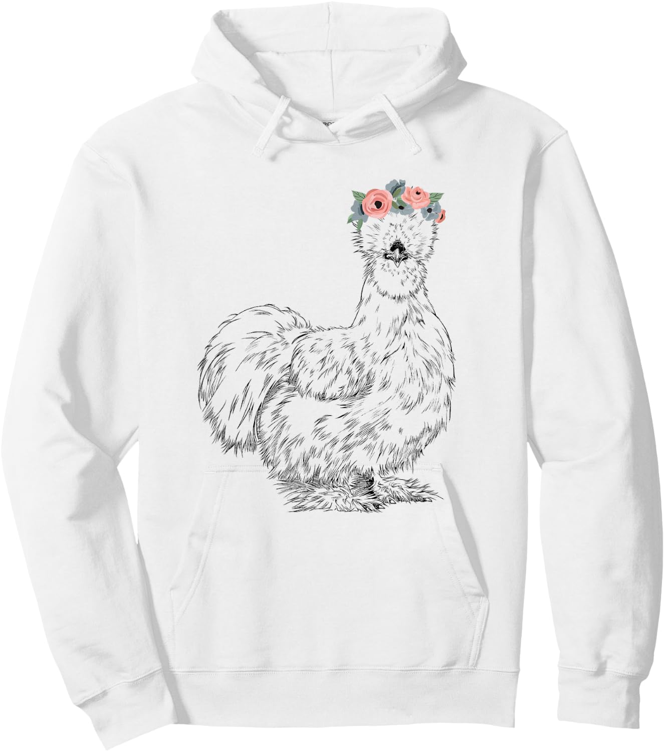 Silkie Chicken with Floral Headband Farm Animal Hoodie - Hoodie | White