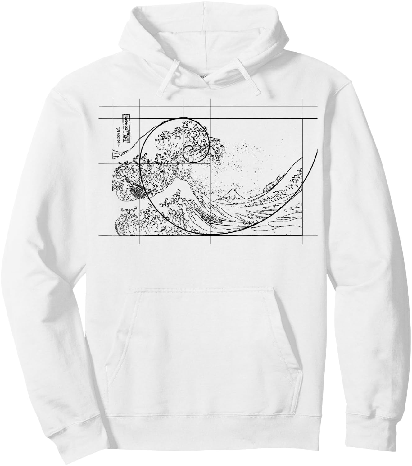 Hokusai Meets Fibonacci, Golden Ratio, Black Line Hoodie - Hoodie | White