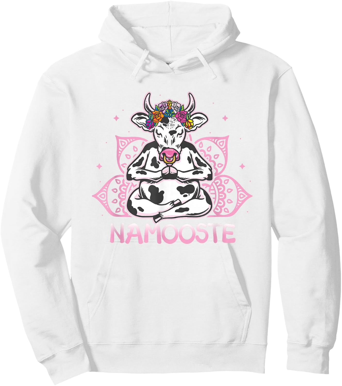 Namooste Meditating Cow Yoga Meditation Namaste Hoodie - Hoodie | White