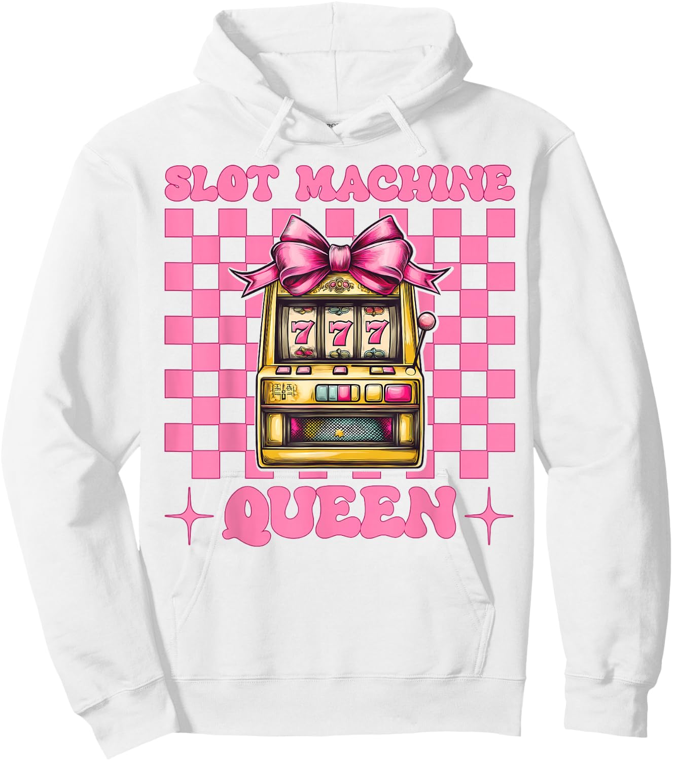 Slot Machine Queen Gambling Casino 777 Girl Mom Coquette Bow Hoodie - Hoodie | White
