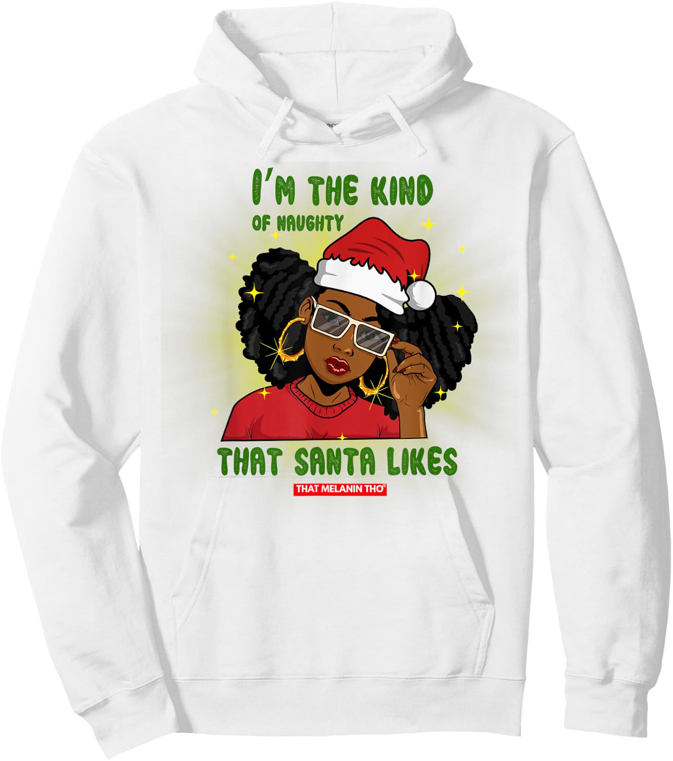 I'm The Naughty Santa Likes Black Afro Mrs. Claus Christmas Short Sleeve Hoodie - Hoodie | White