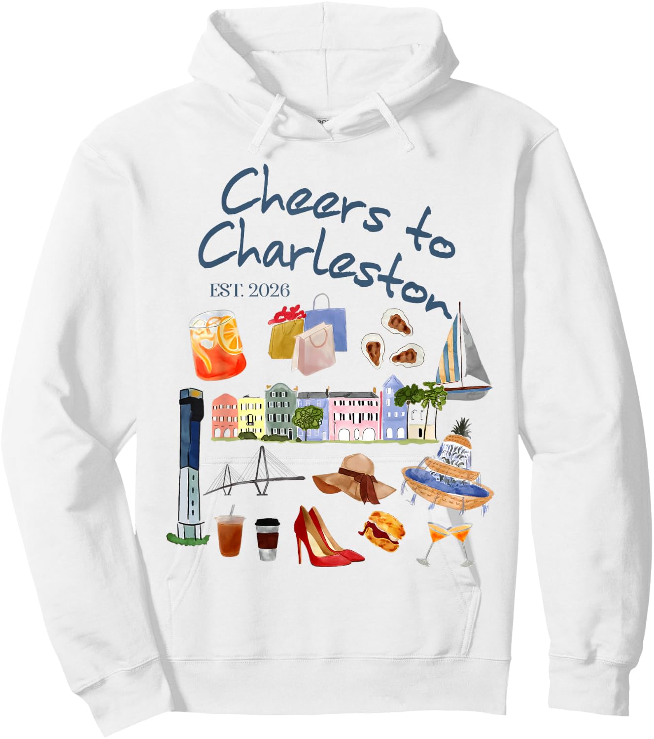 Bachelorette Party Bride Babe Cheers to Charleston Est. 2026 Hoodie - Hoodie | White