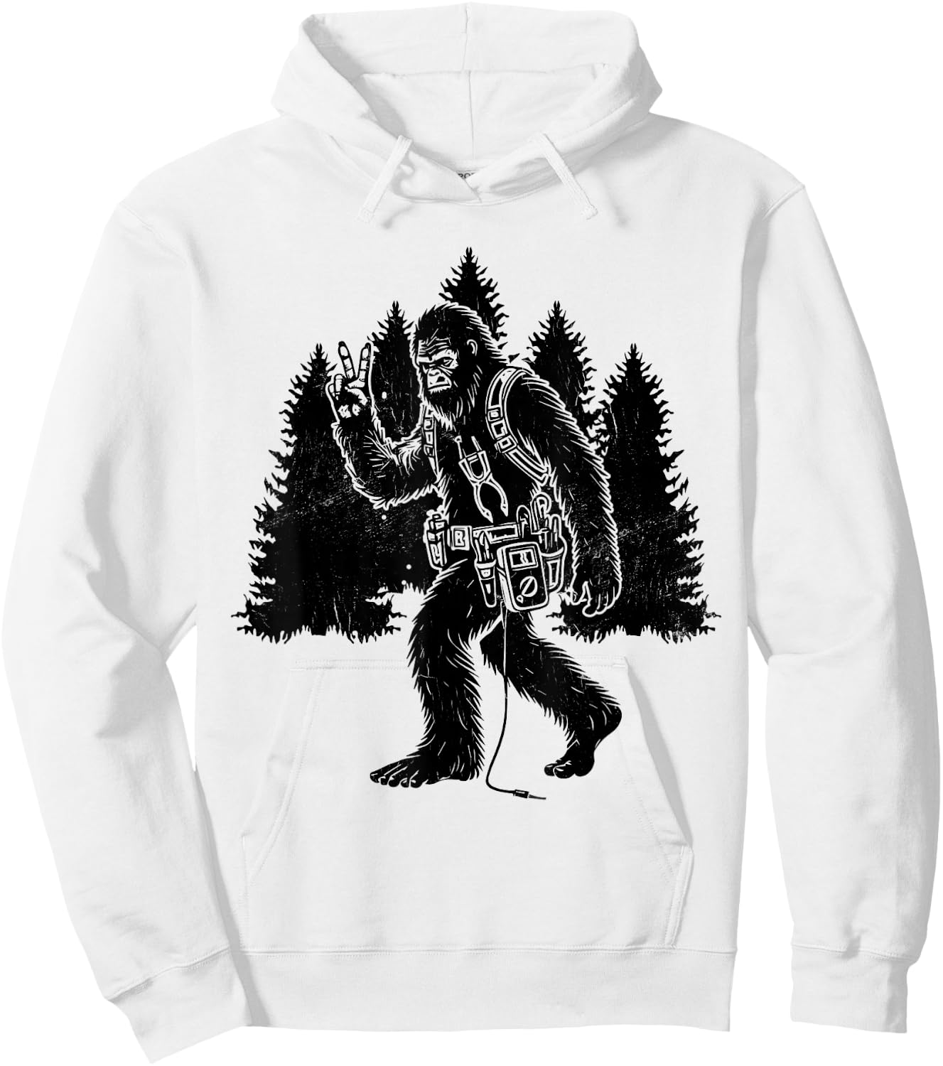 Funny Retro Bigfoot Lineman Electrician Sasquatch Lineworker Hoodie - Hoodie | White