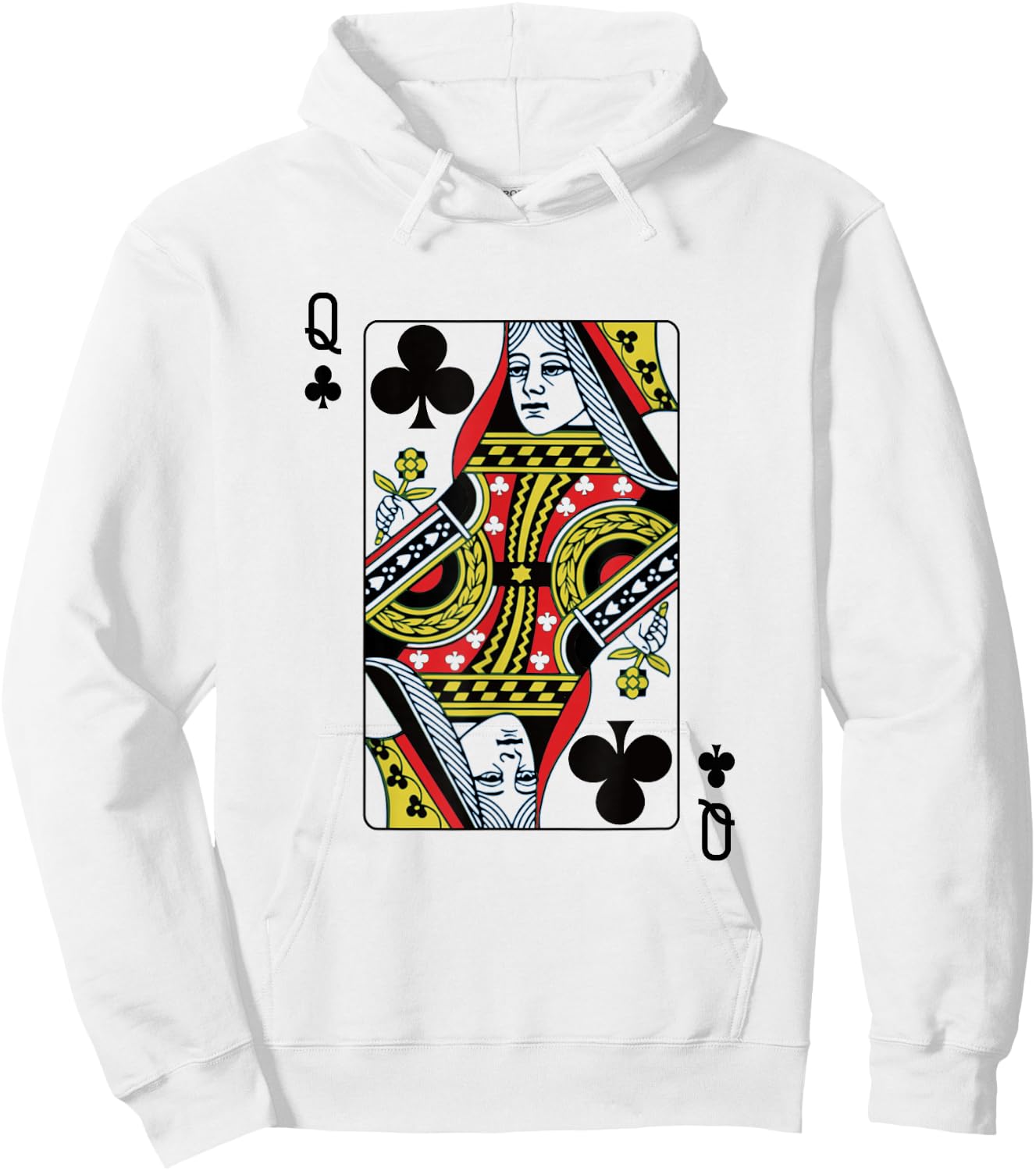 Queen Of The Clubs Playing Card Poker Hoodie - Hoodie | White