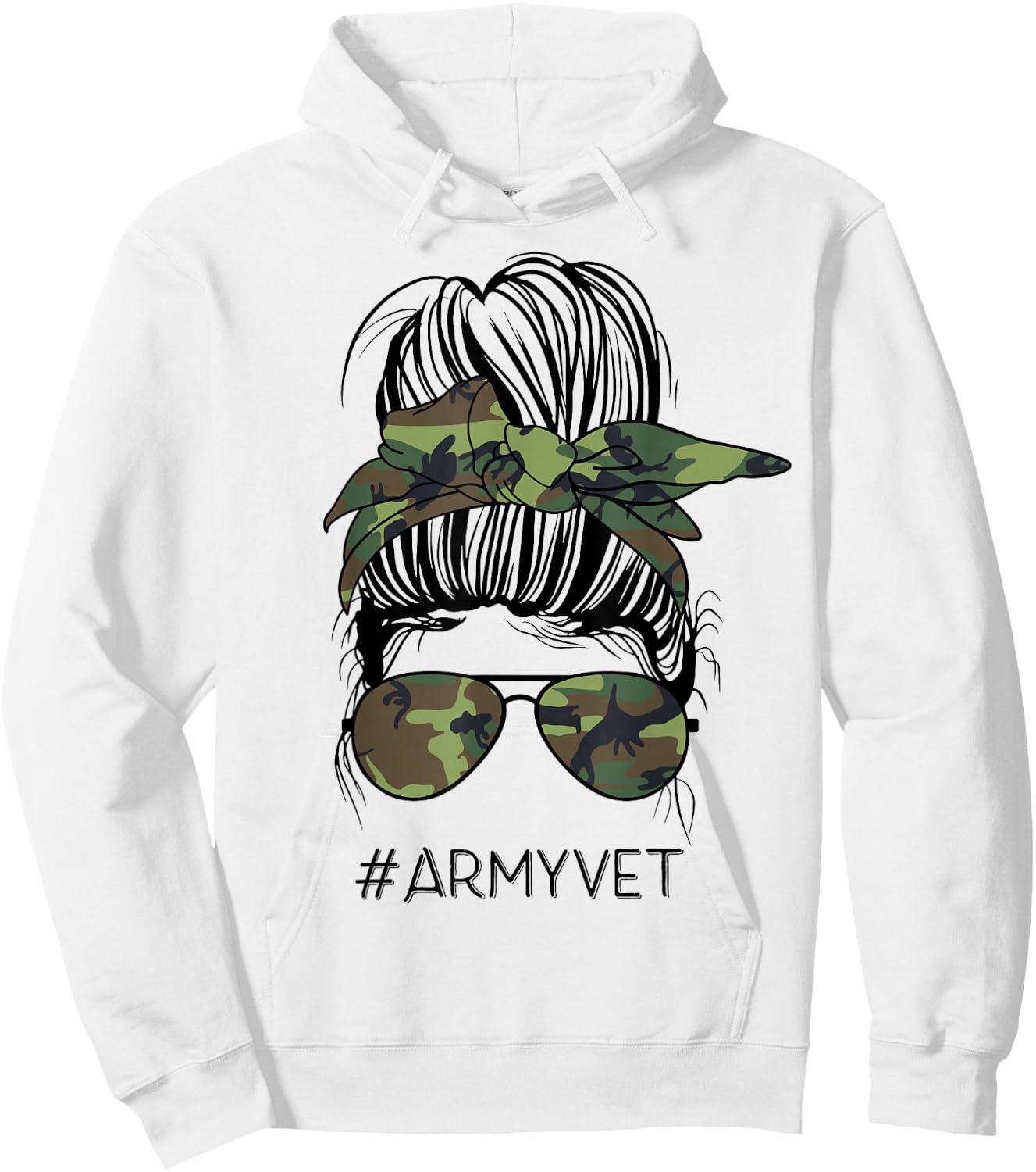 Army Vet Life Messy Bun Camo Print Sunglasses Veterans Day Hoodie - Hoodie | White