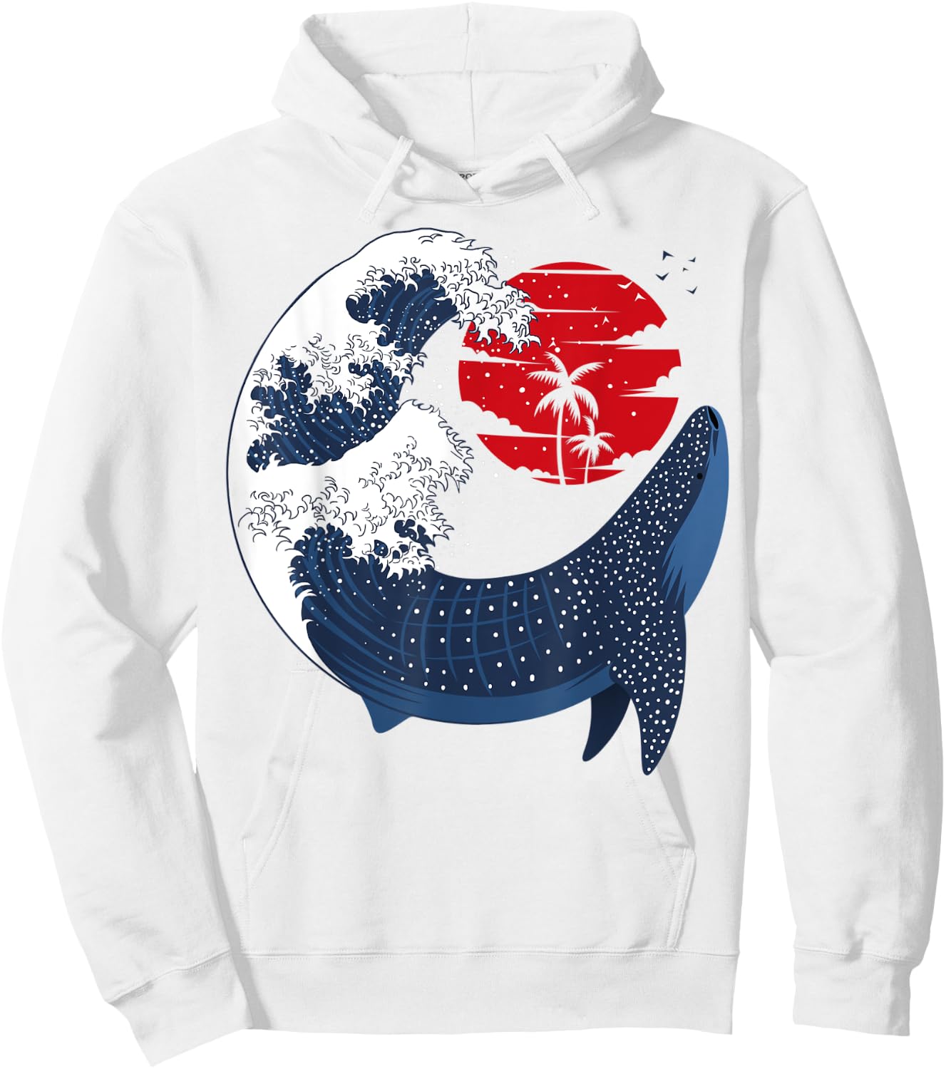 Large Shark Whale Japanese Wave Hoodie - Hoodie | White