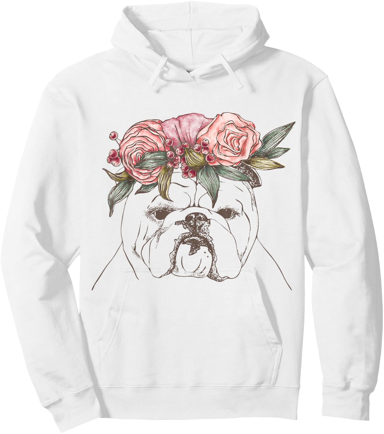 Outline with flowers English British Bulldog Women Girls Kids Hoodie - Hoodie | White