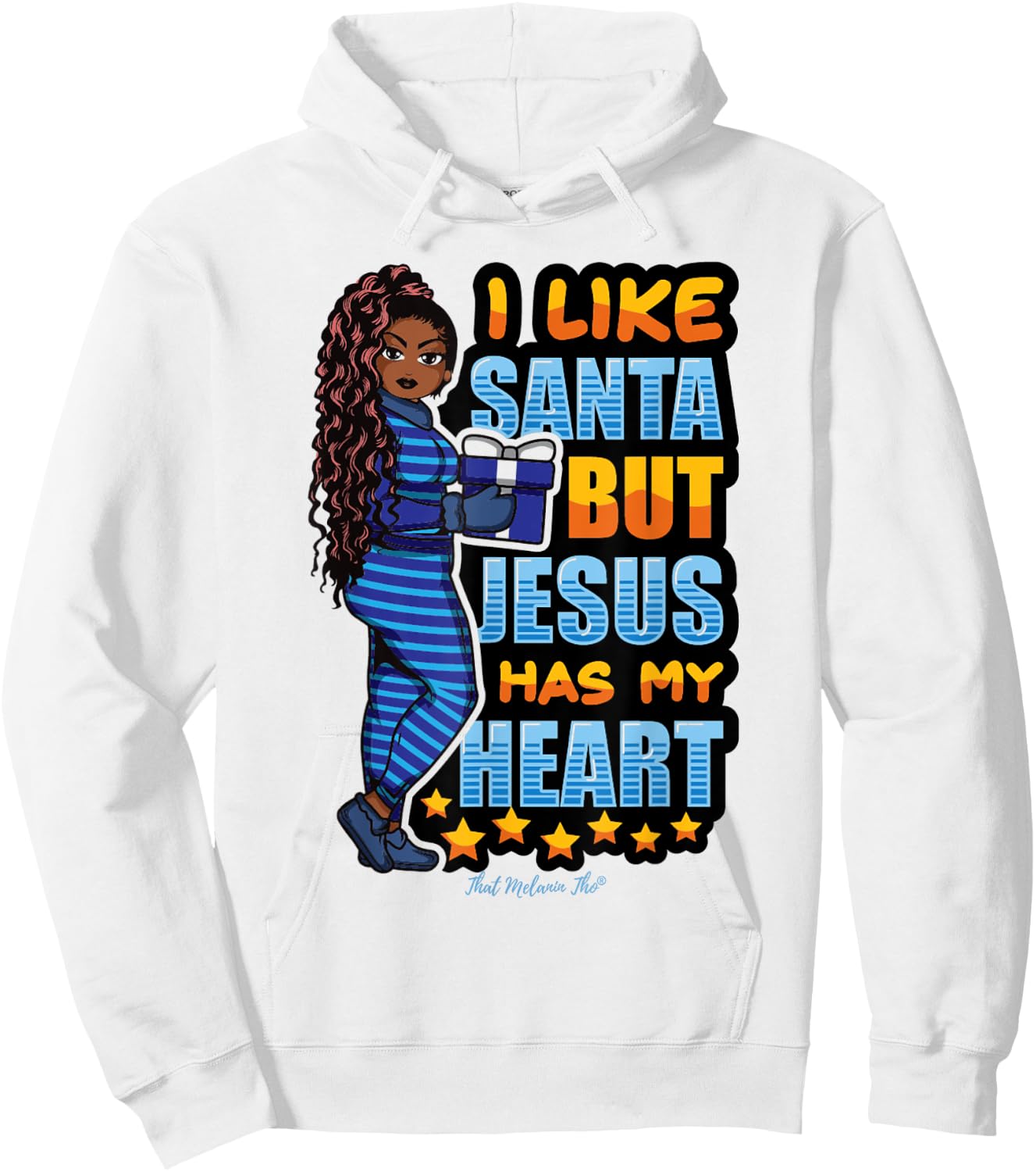 I Like Santa But Jesus Has My Heart Black Woman Christmas Hoodie - Hoodie | White