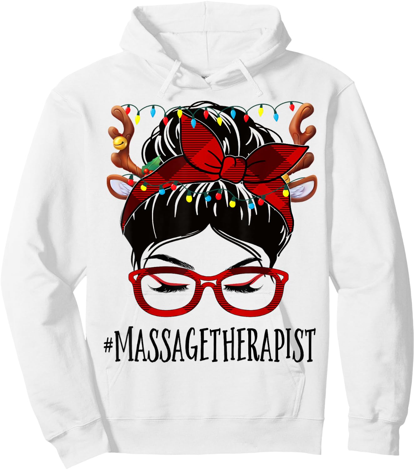 Massage Therapist Christmas Woman Messy Bun Buffalo Xmas Hoodie - Hoodie | White