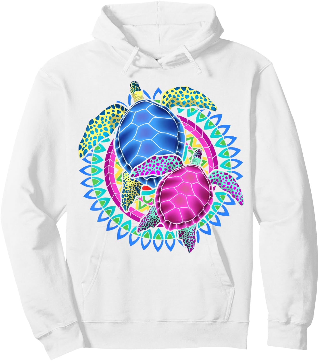 Colorful Mandala Animal Lover Polynesian Hawaiian Sea Turtle Hoodie - Hoodie | White
