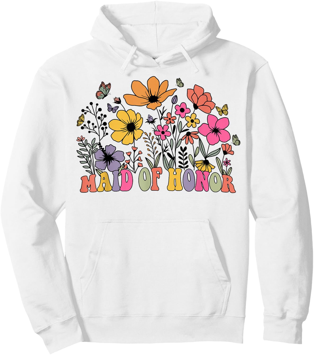Floral Maid Of Honor Wildflowers Groovy Bachelorette Party Hoodie - Hoodie | White