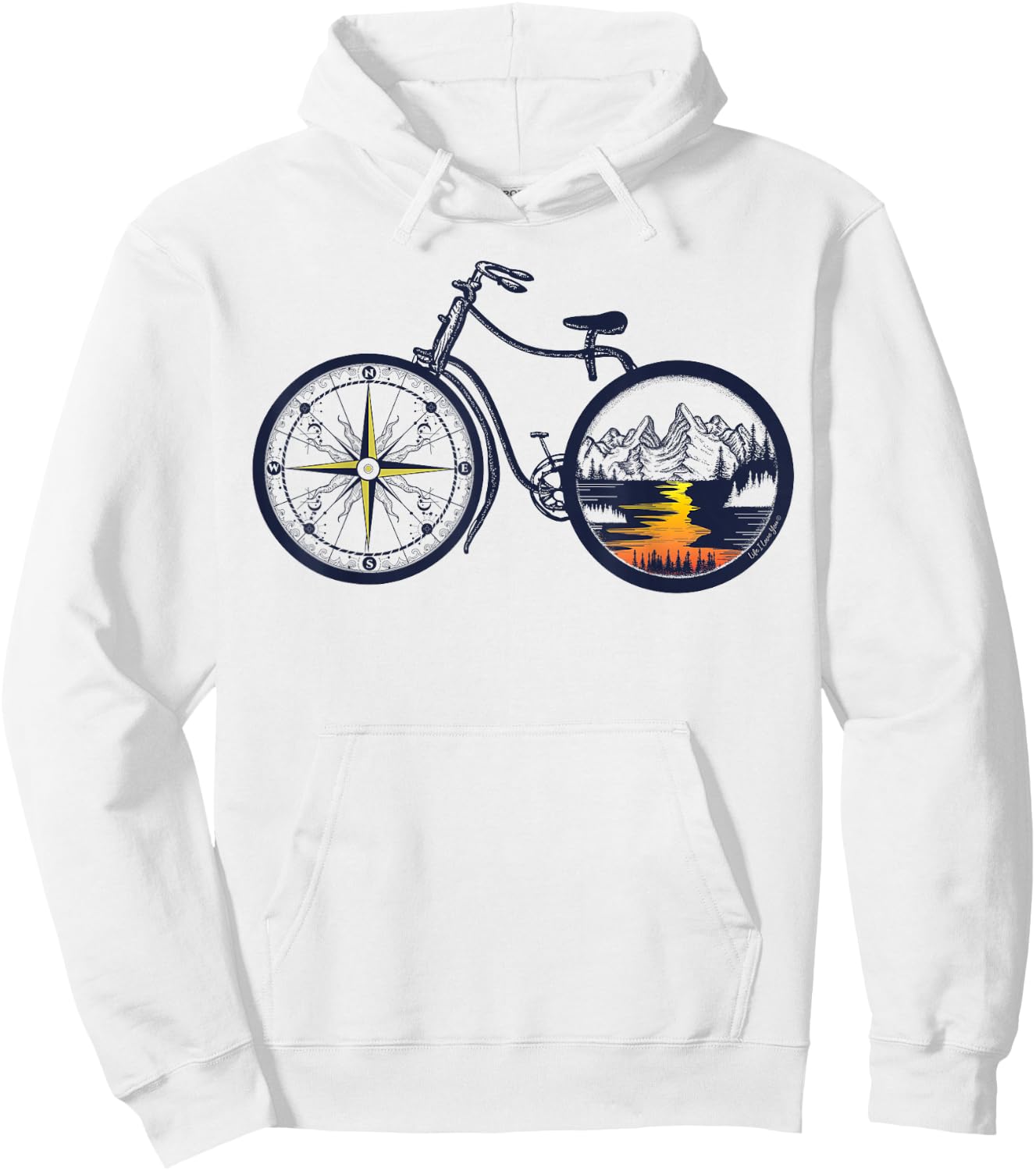 Retro Bicycle with Compass and Mountains - Cycling Hoodie - Hoodie | White