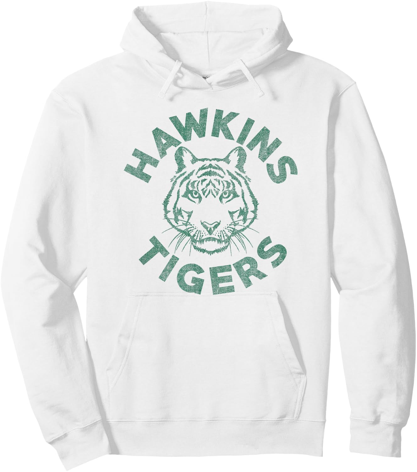 Stranger Things 4 Hawkins Tigers Faded Green Logo Hoodie - Hoodie | White