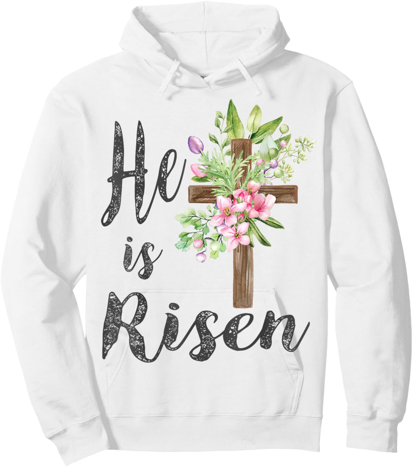He is Risen Floral Cross Vintage Happy Easter Hoodie - Hoodie | White