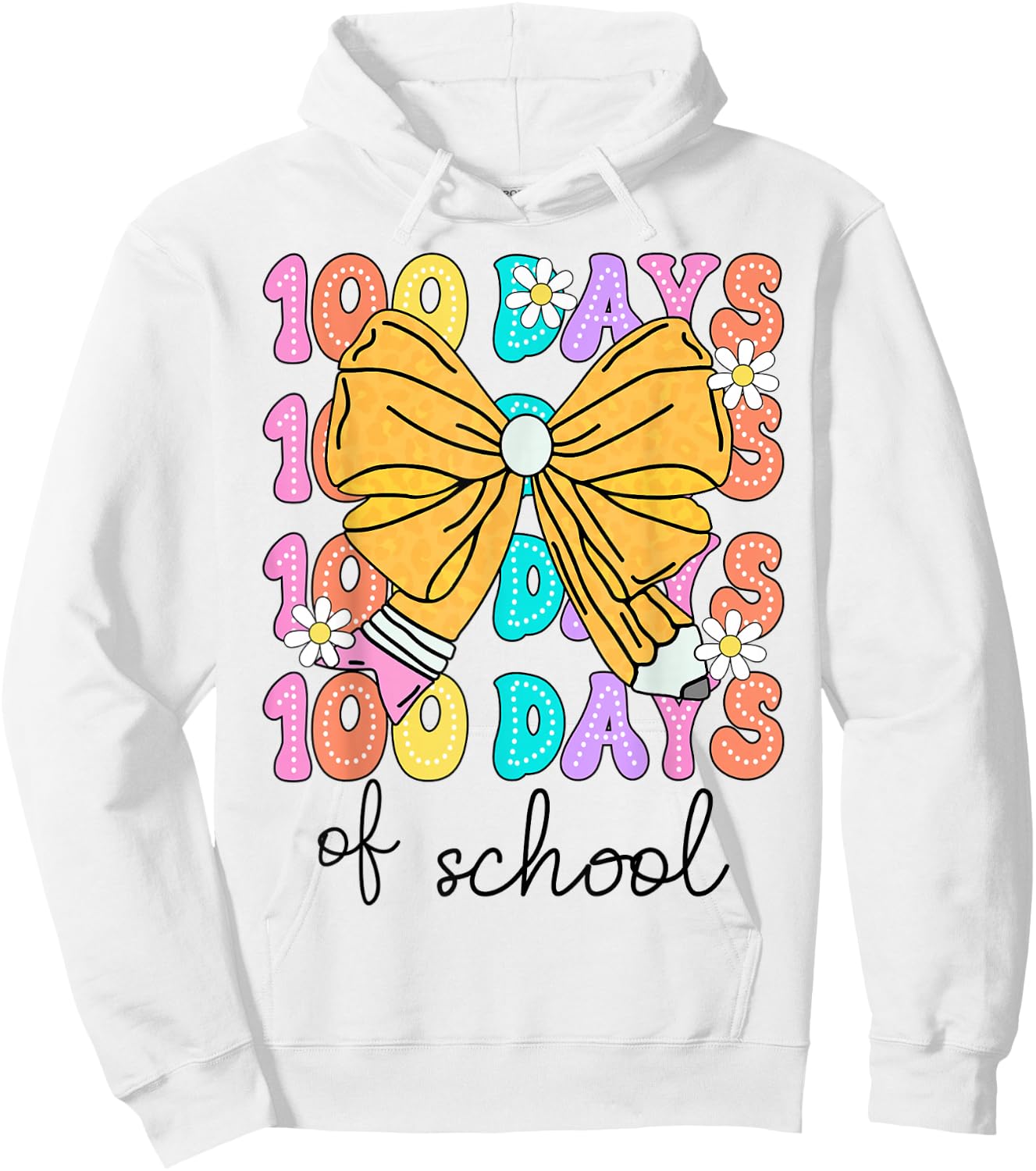 100 Days Of School Coquette Bow 100th Day School Kids Girls Hoodie - Hoodie | White