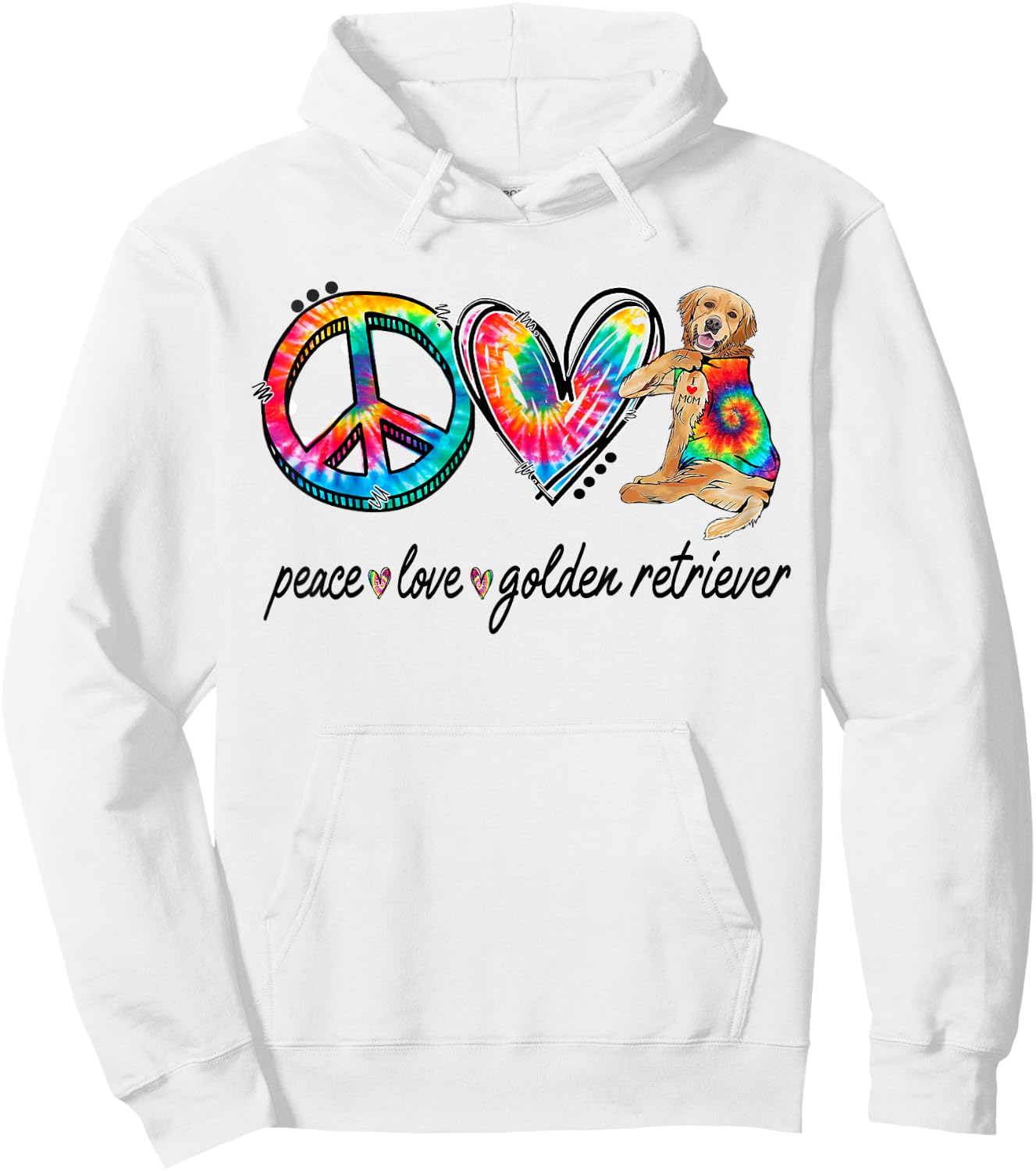 Peace Love Golden Retriever Tie Dye Rainbow Dog Lover Men Women Girls Kids Hoodie - Hoodie | White