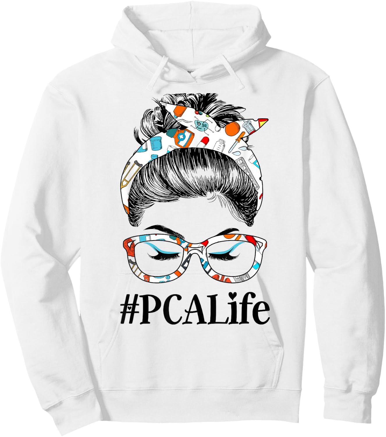 PCA Life Messy Hair Woman Bun Healthcare worker Hoodie - Hoodie | White