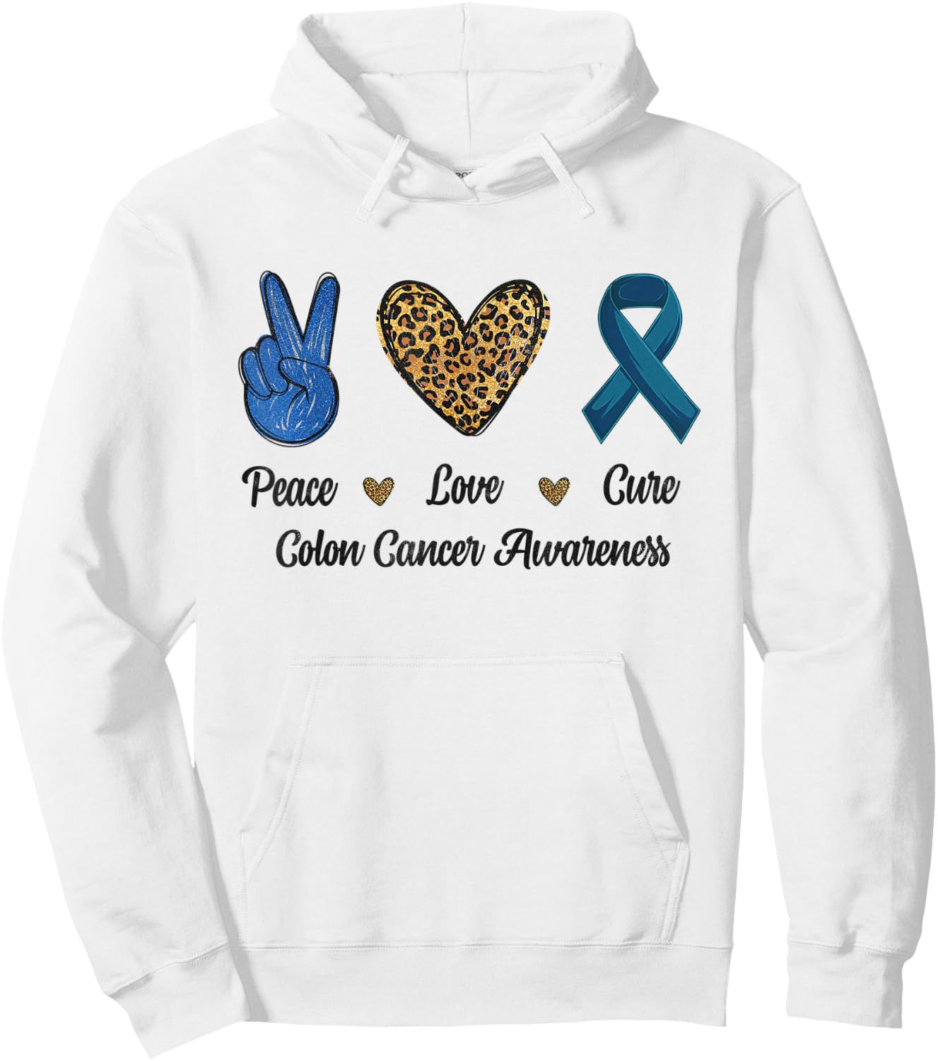 Peace Love Cure Colon Cancer Awareness Support Leopard Men Hoodie - Hoodie | White