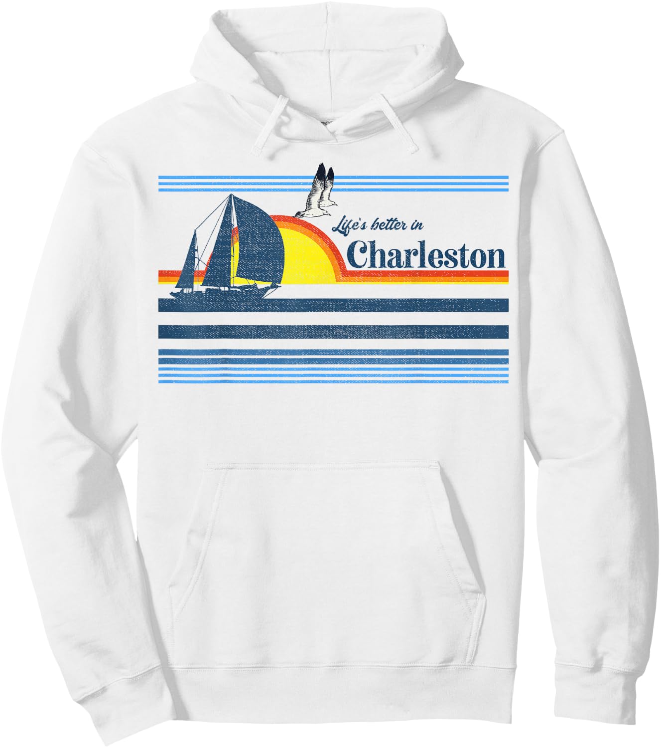 Charleston SC South Carolina Gift Beach Retro Vintage Sunset Hoodie - Hoodie | White
