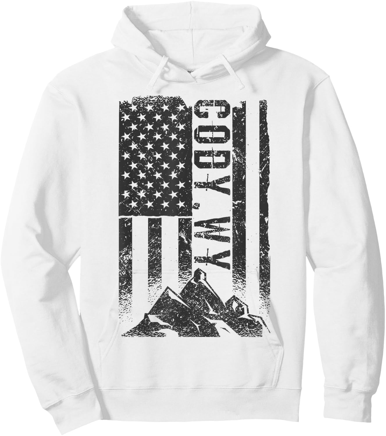 American Flag Patriotic Cody Wyoming Mountains Hoodie - Hoodie | White