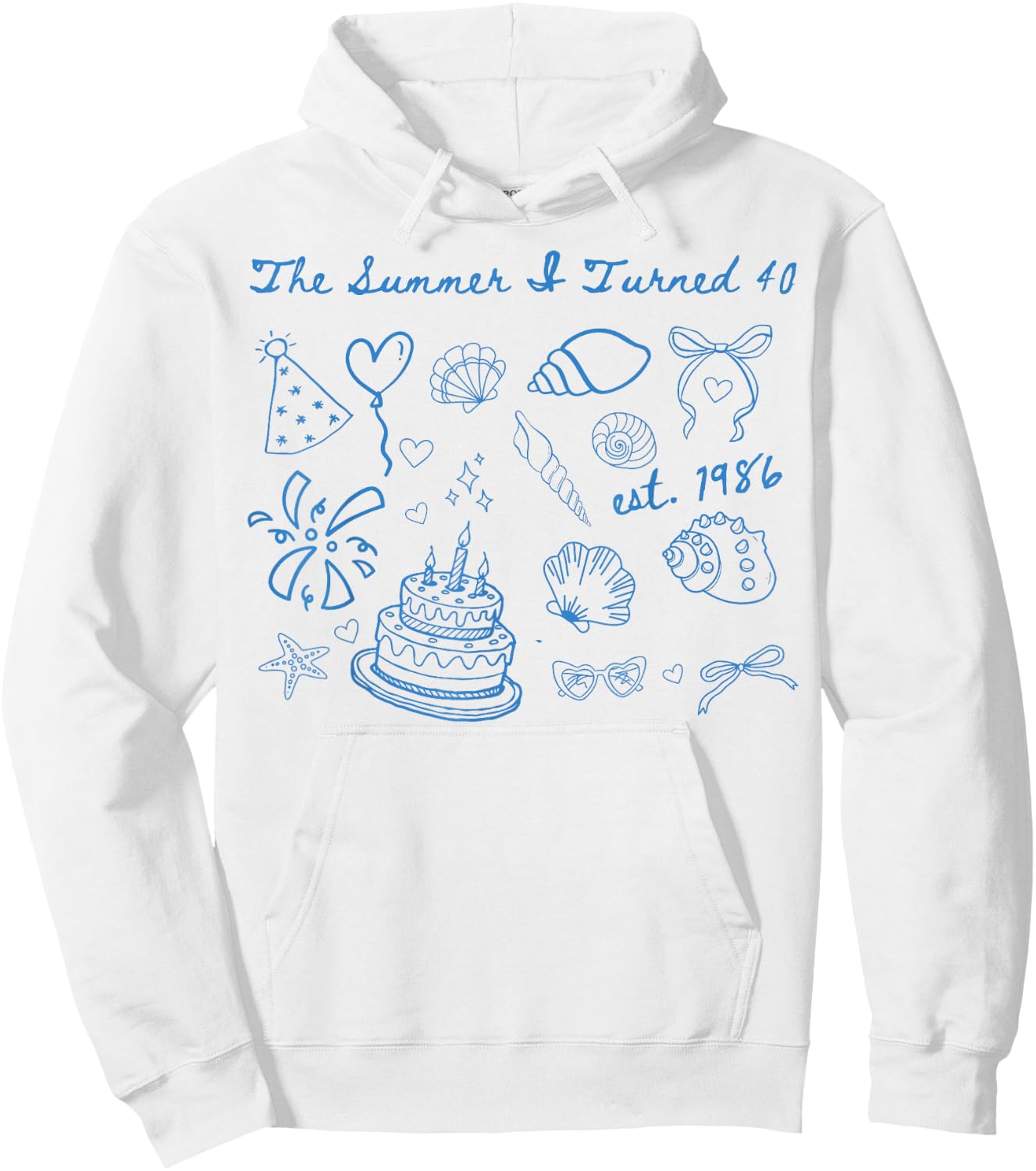 Summer I Turned Forty 40th Birthday Coastal Bow Seashell Hoodie - Hoodie | White