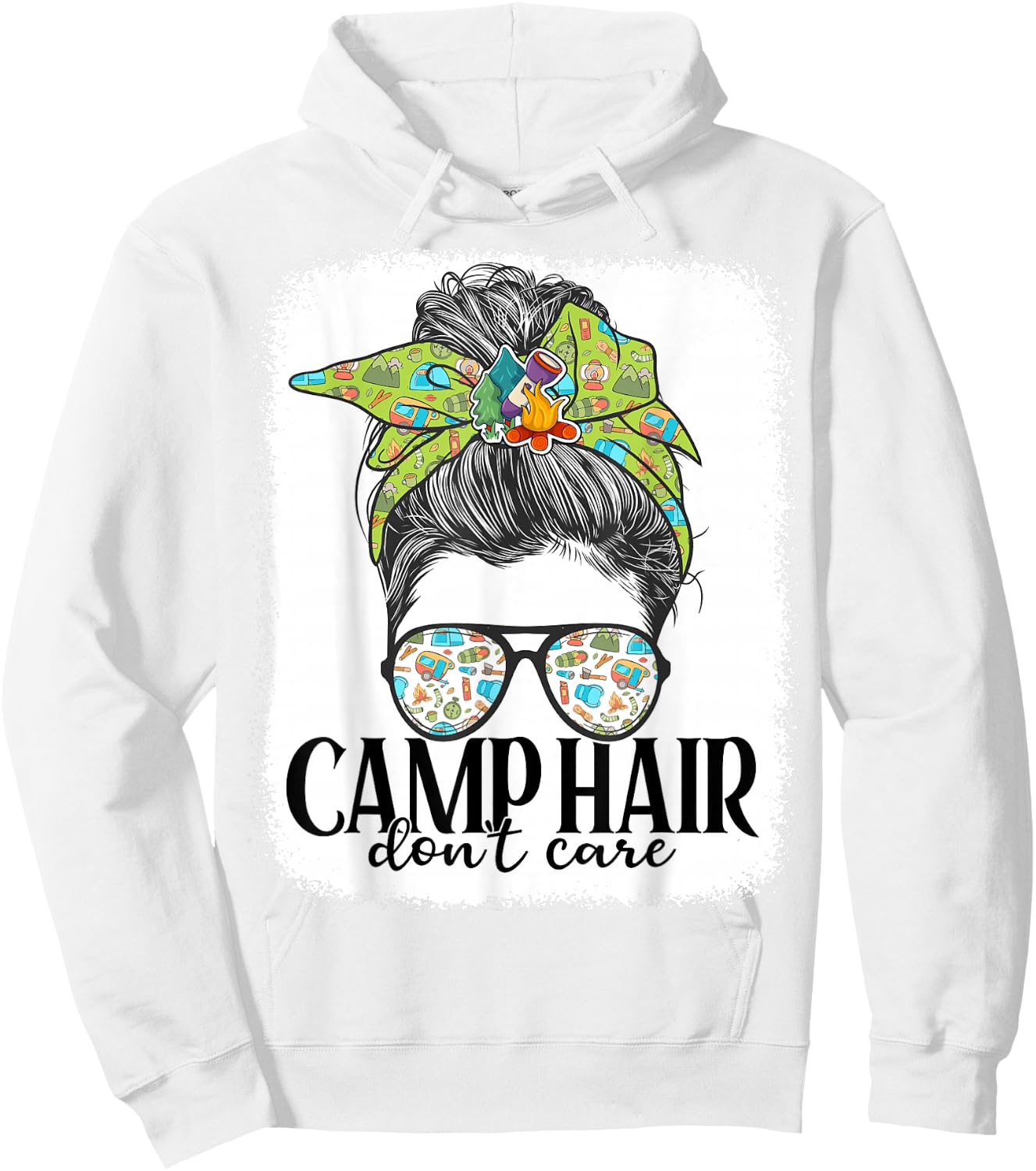 Women Camping-Shirt Camp Hair Dont Care Messy Bun Funny Girl Hoodie - Hoodie | White