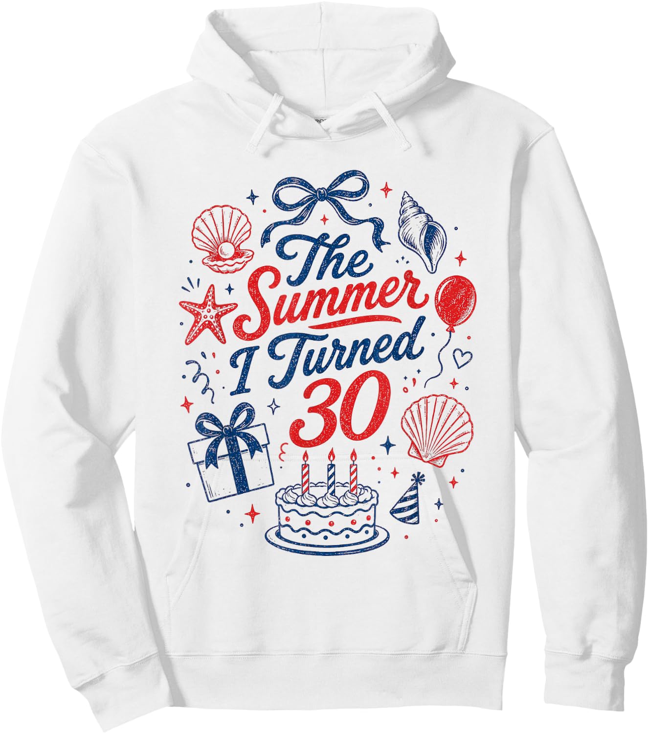 30th Birthday Girl Coastal Bow Seashell Summer I Turned 30 Hoodie - Hoodie | White