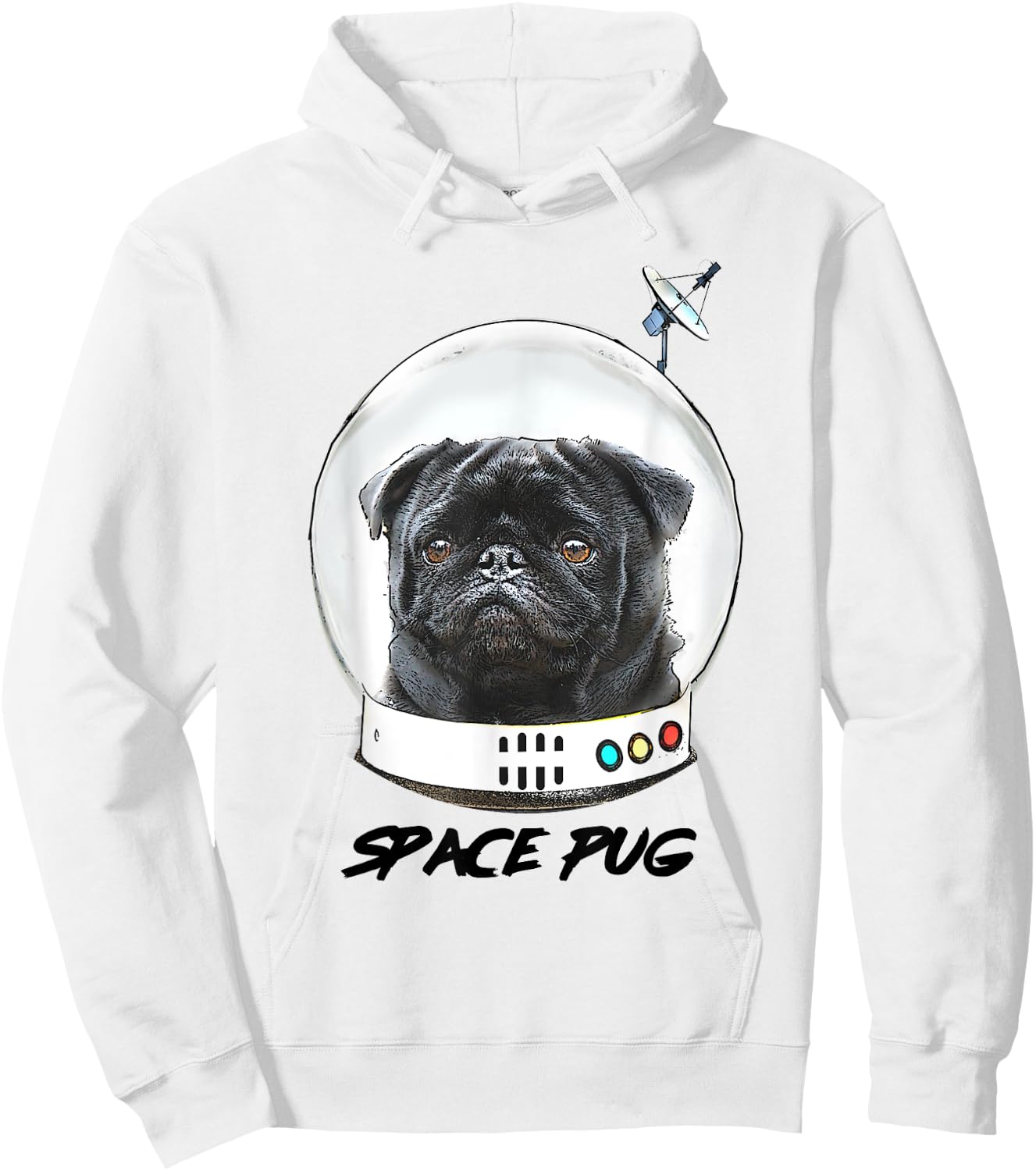 Space Pug Blasts Off Astronaut Black Pug Hoodie - Hoodie | White