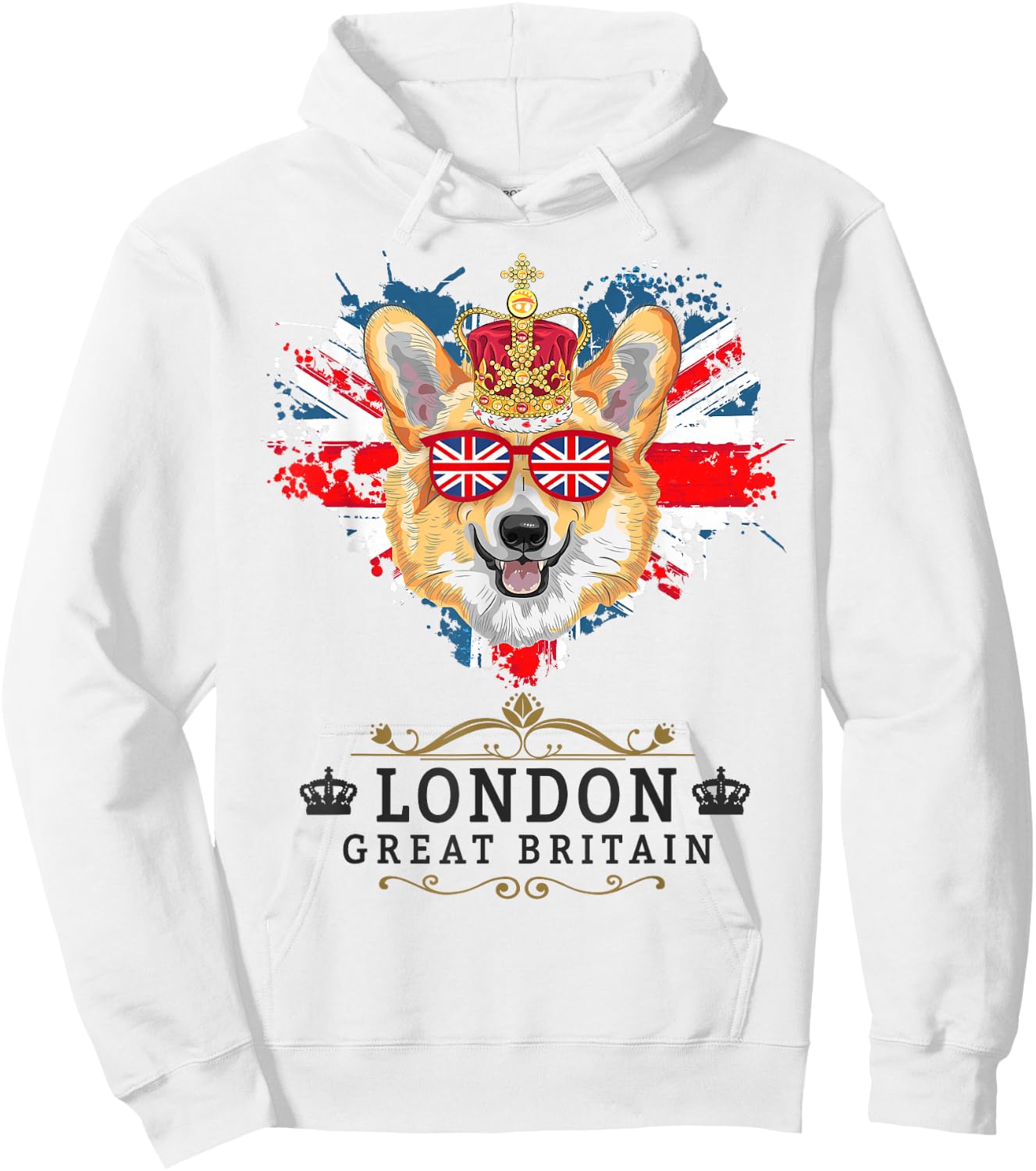 London Idea For Kids With Union Jack Flag Of England & Corgi Hoodie - Hoodie | White